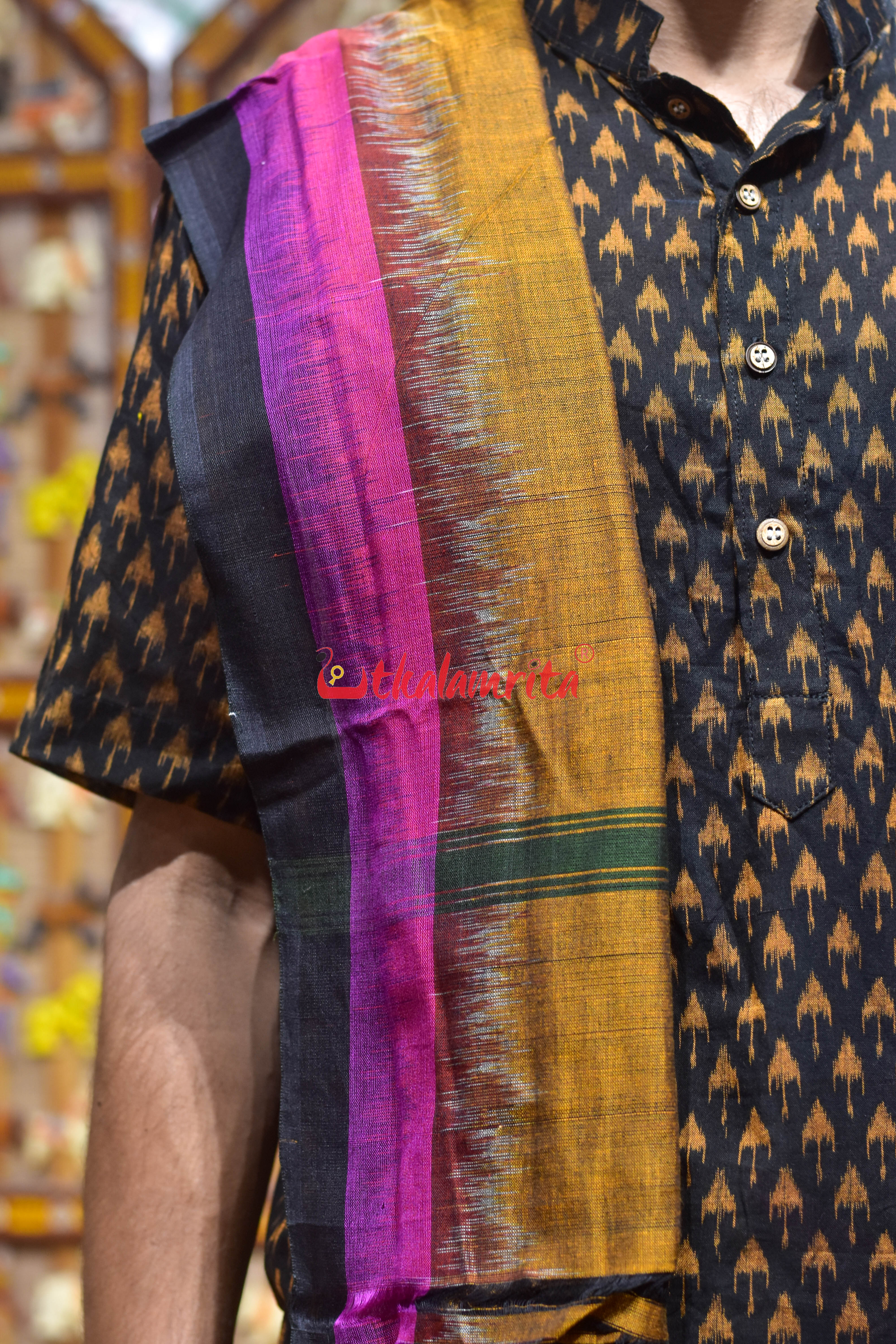 Golden Triple Border Kumbha Cotton Joda