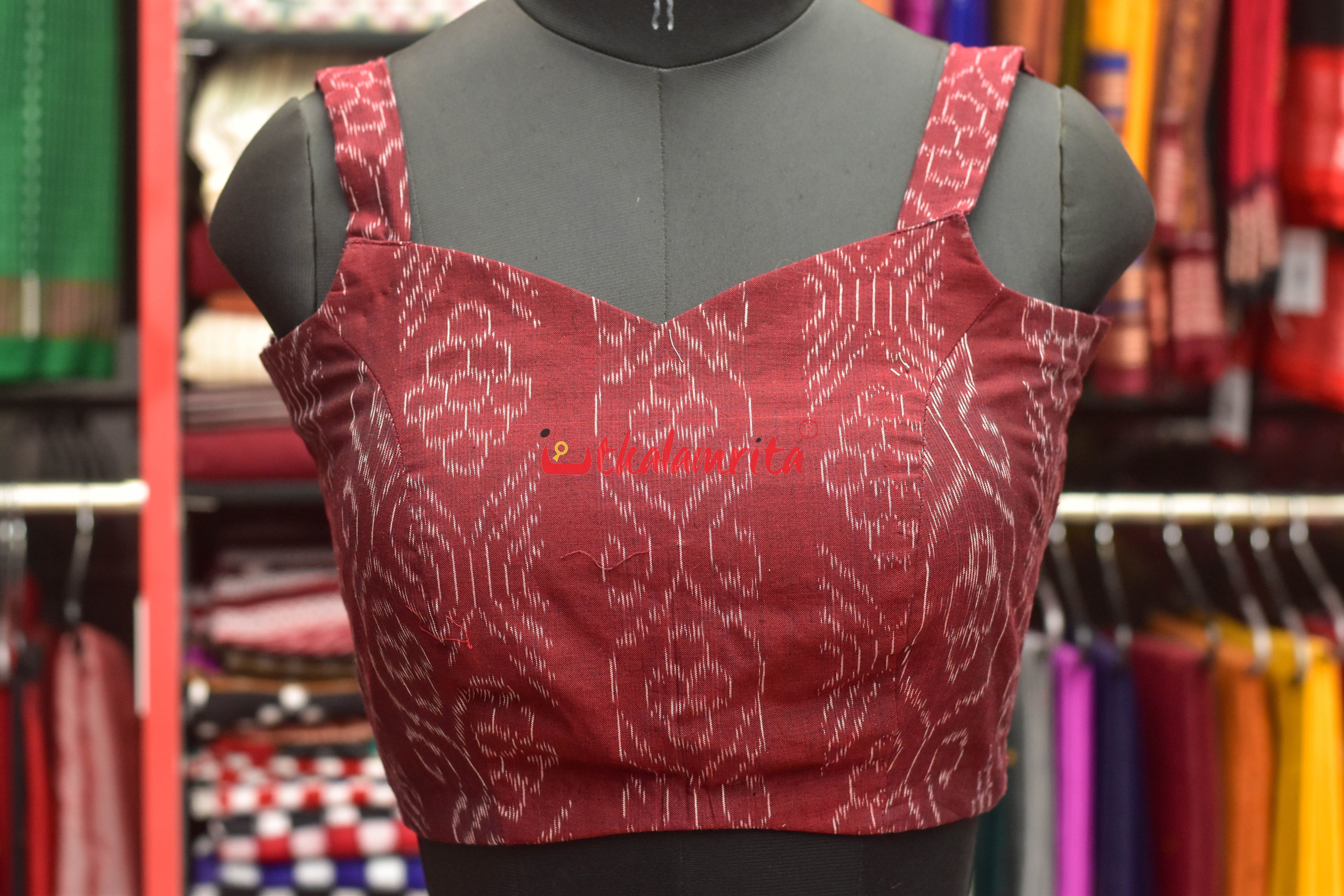 Flower Bandha on Maroon Sleeveless (Blouse)
