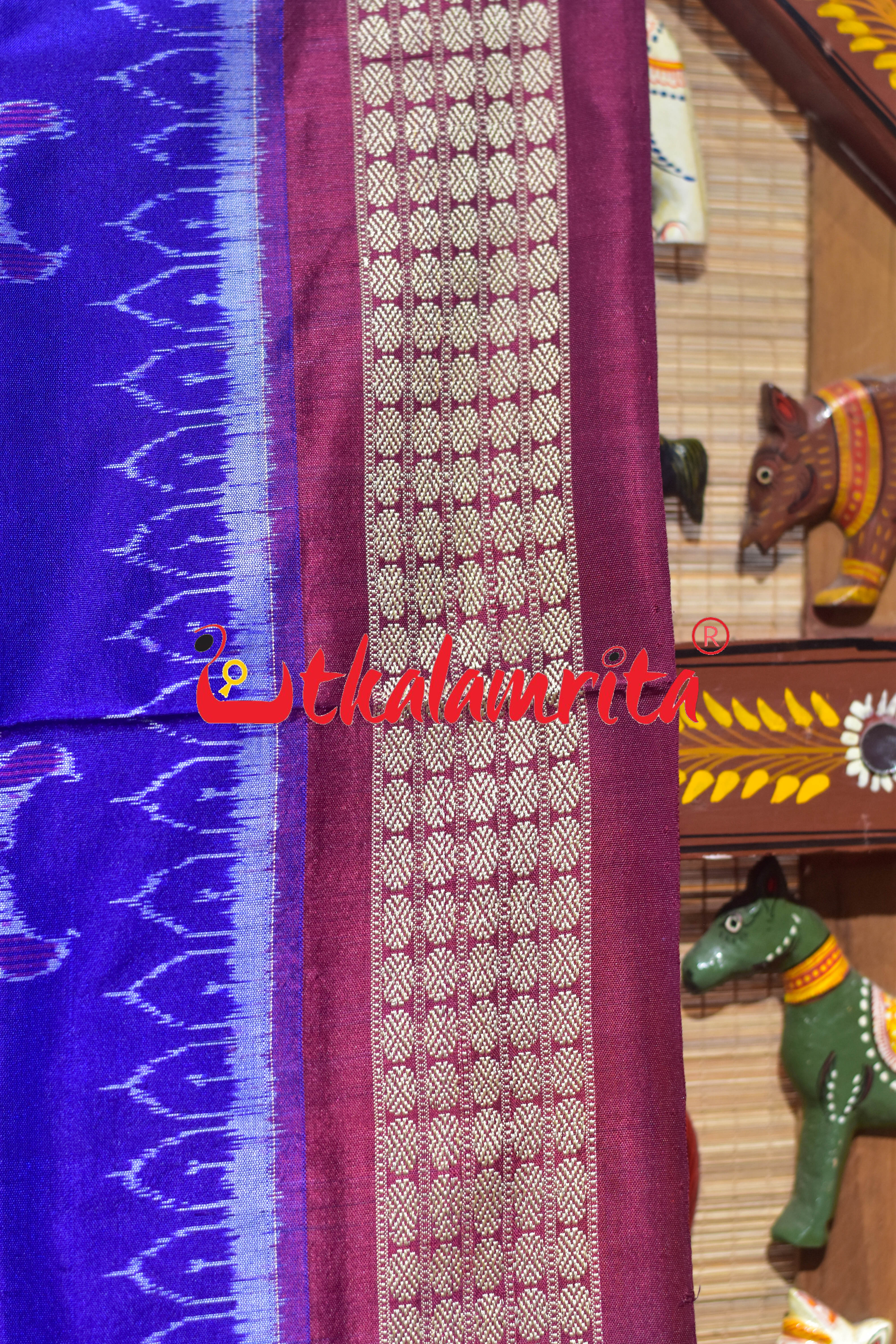 Blue Maroon Body Sankha Sambalpuri Silk Saree