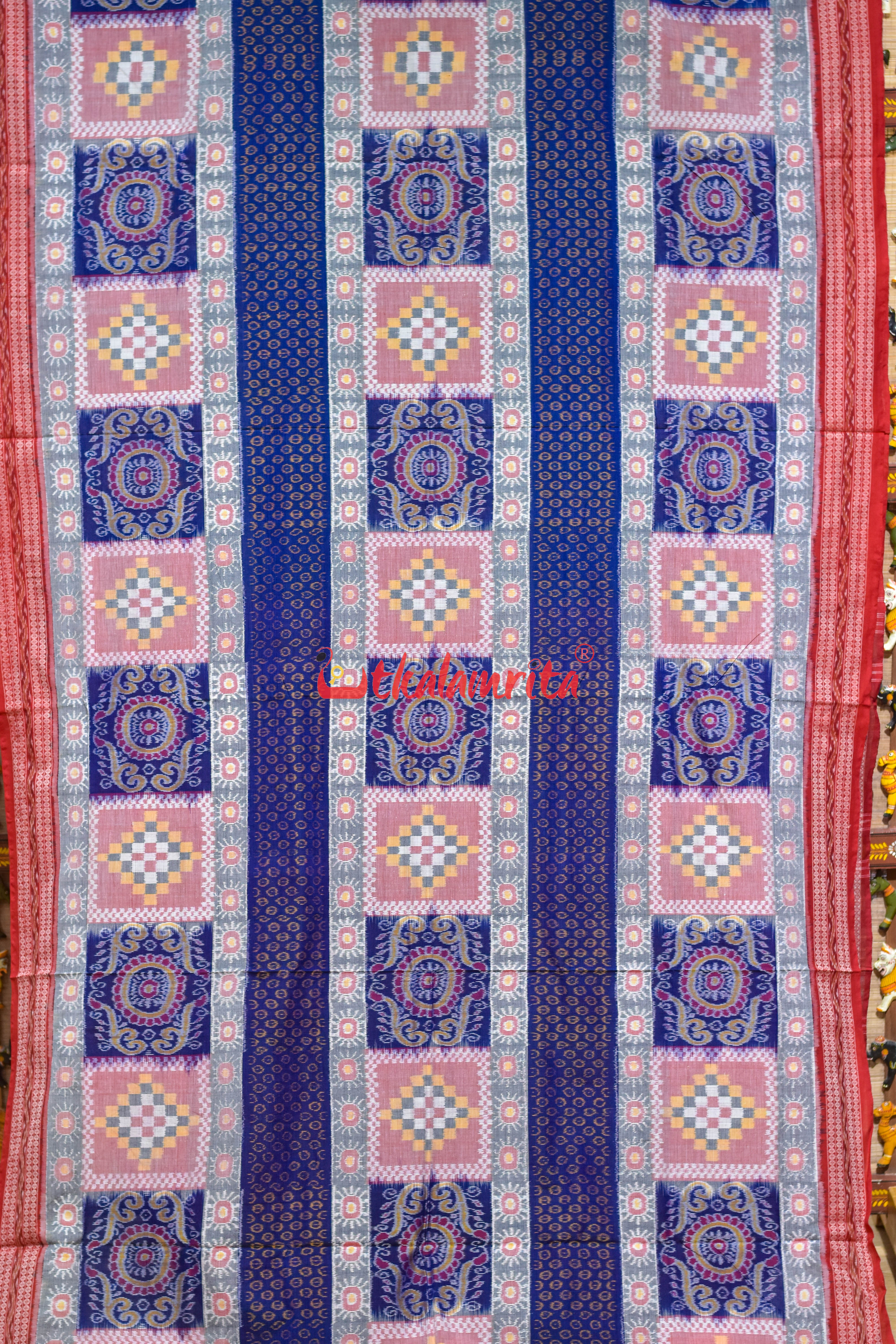 Blue Optical Illussion Sambalpuri Cotton Saree