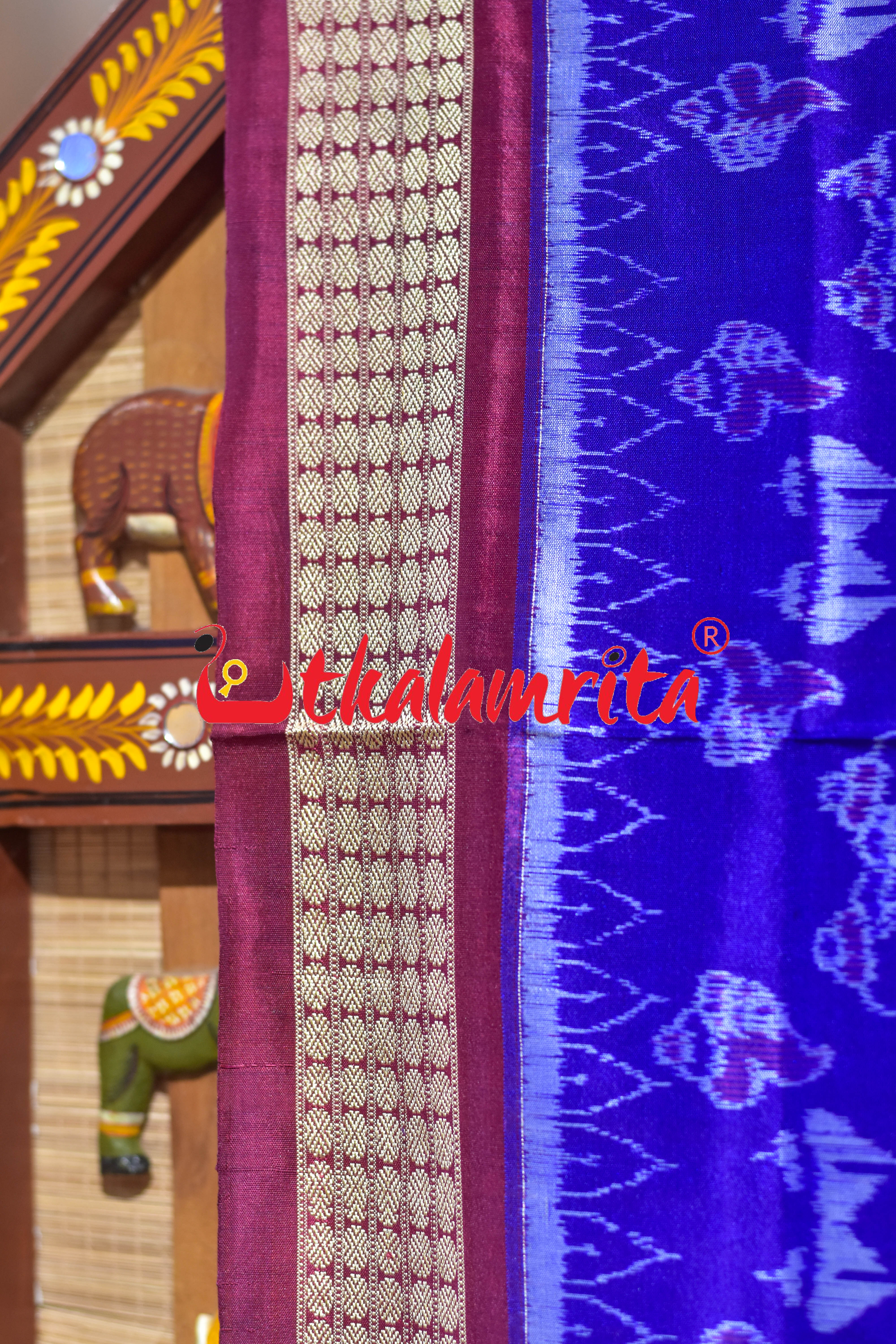 Blue Maroon Body Sankha Sambalpuri Silk Saree