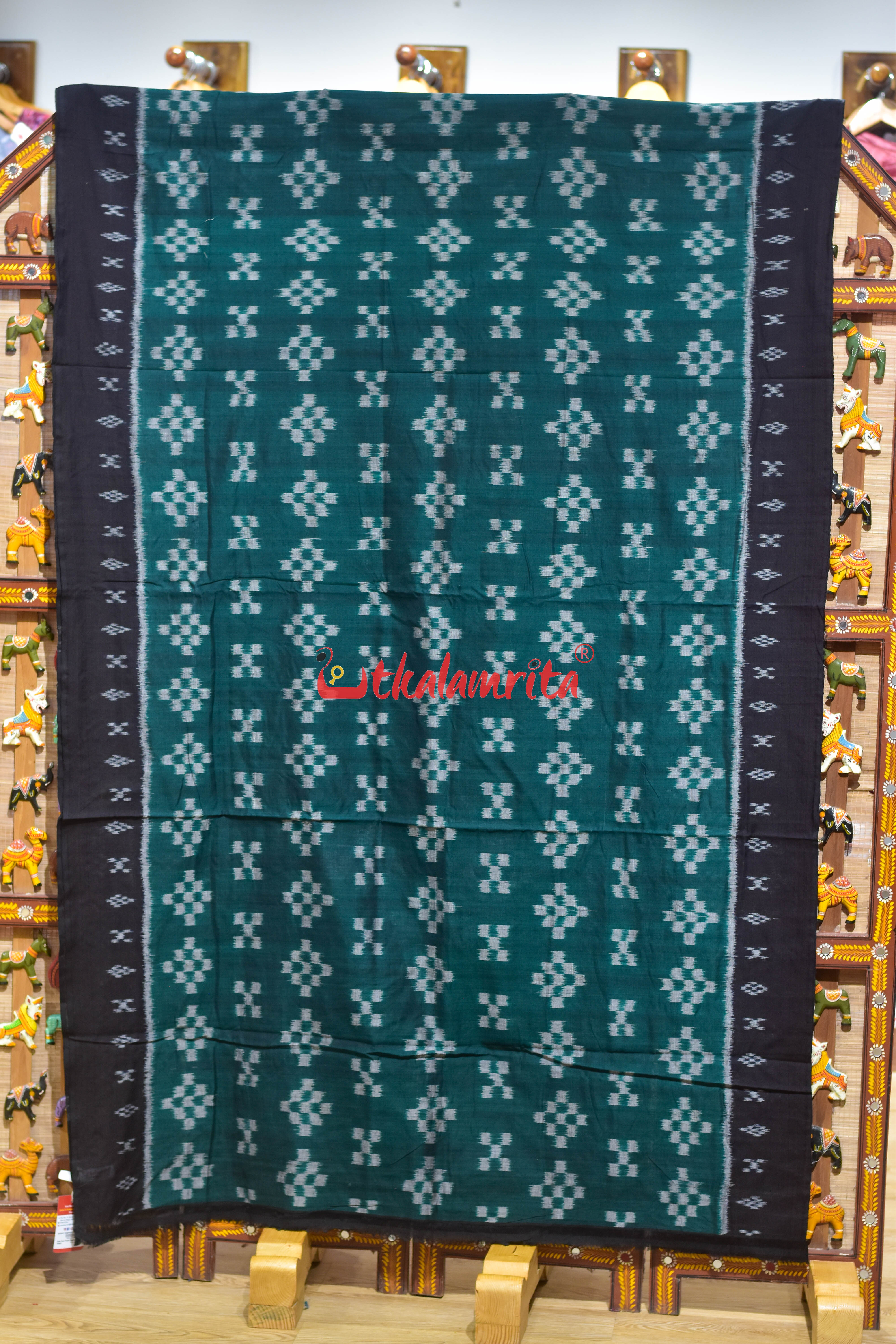 Green Black Pasapali Khandua Cotton Saree
