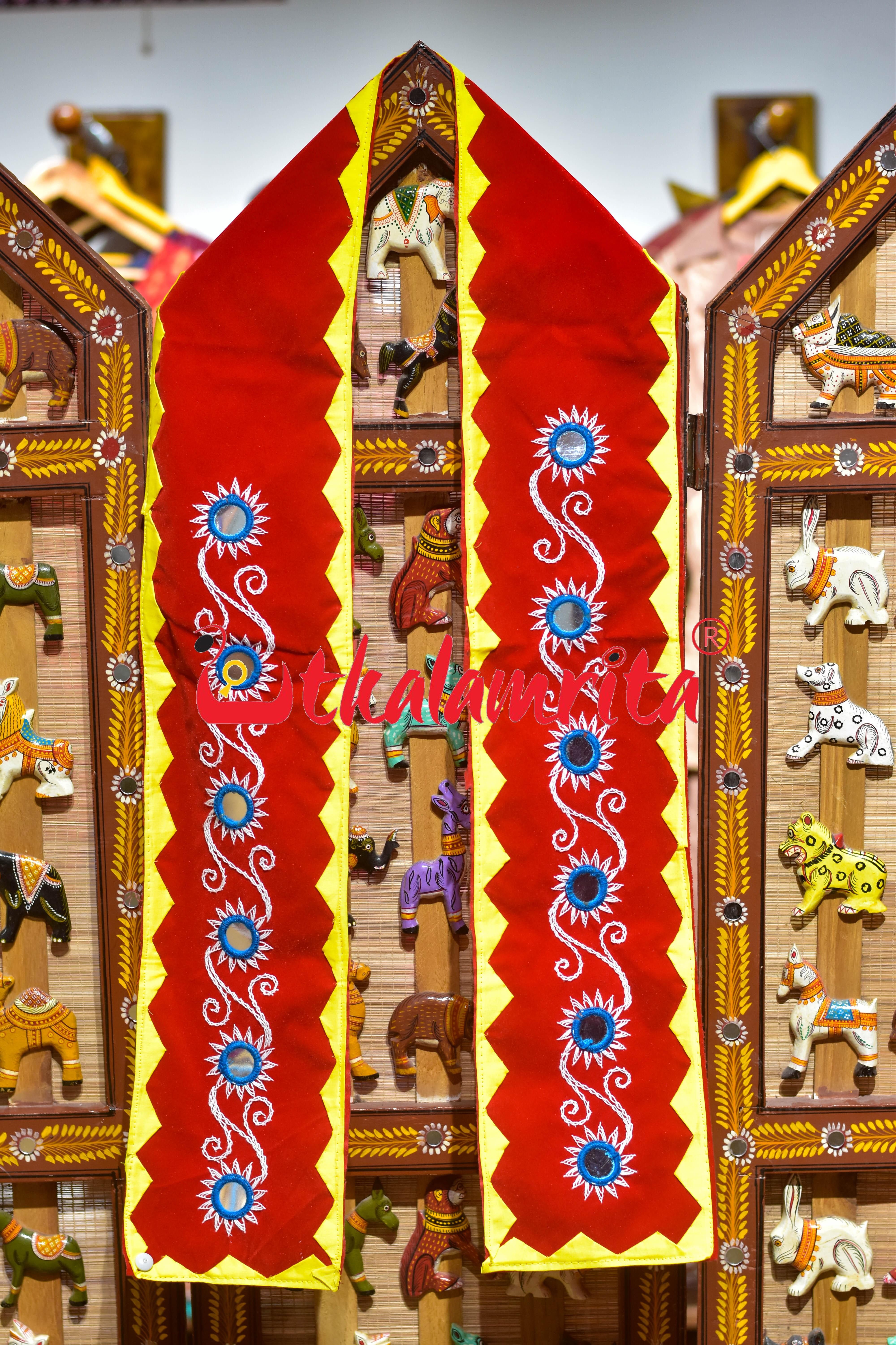 Mirror with Sun Design with Red Pipili (Uttariya)