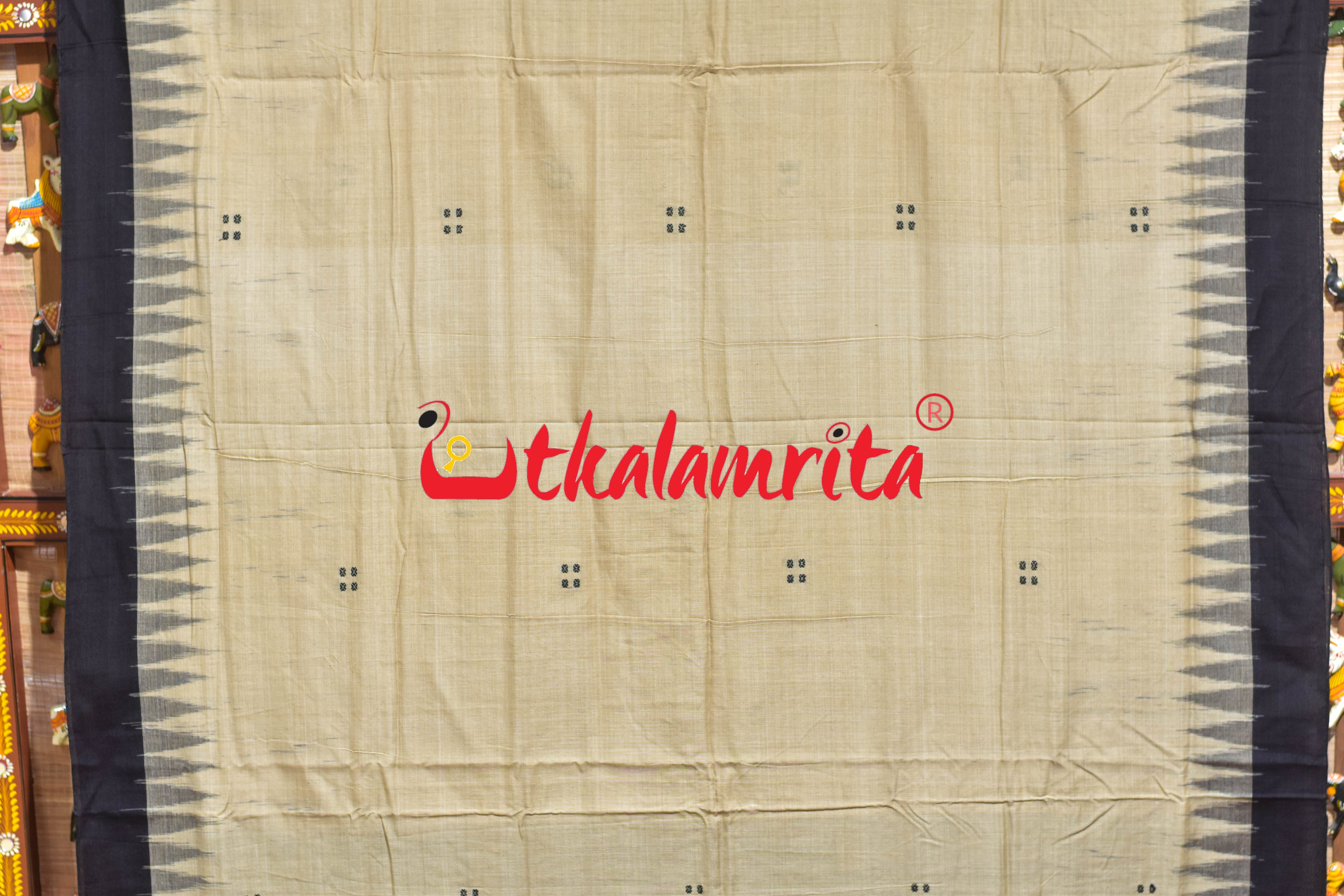 Off White Black Four Buti Khandua Cotton Saree