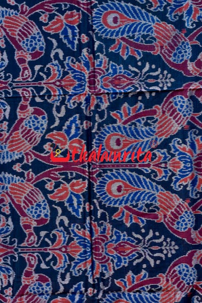 Peacocks Teal Sambalpuri Cotton Saree