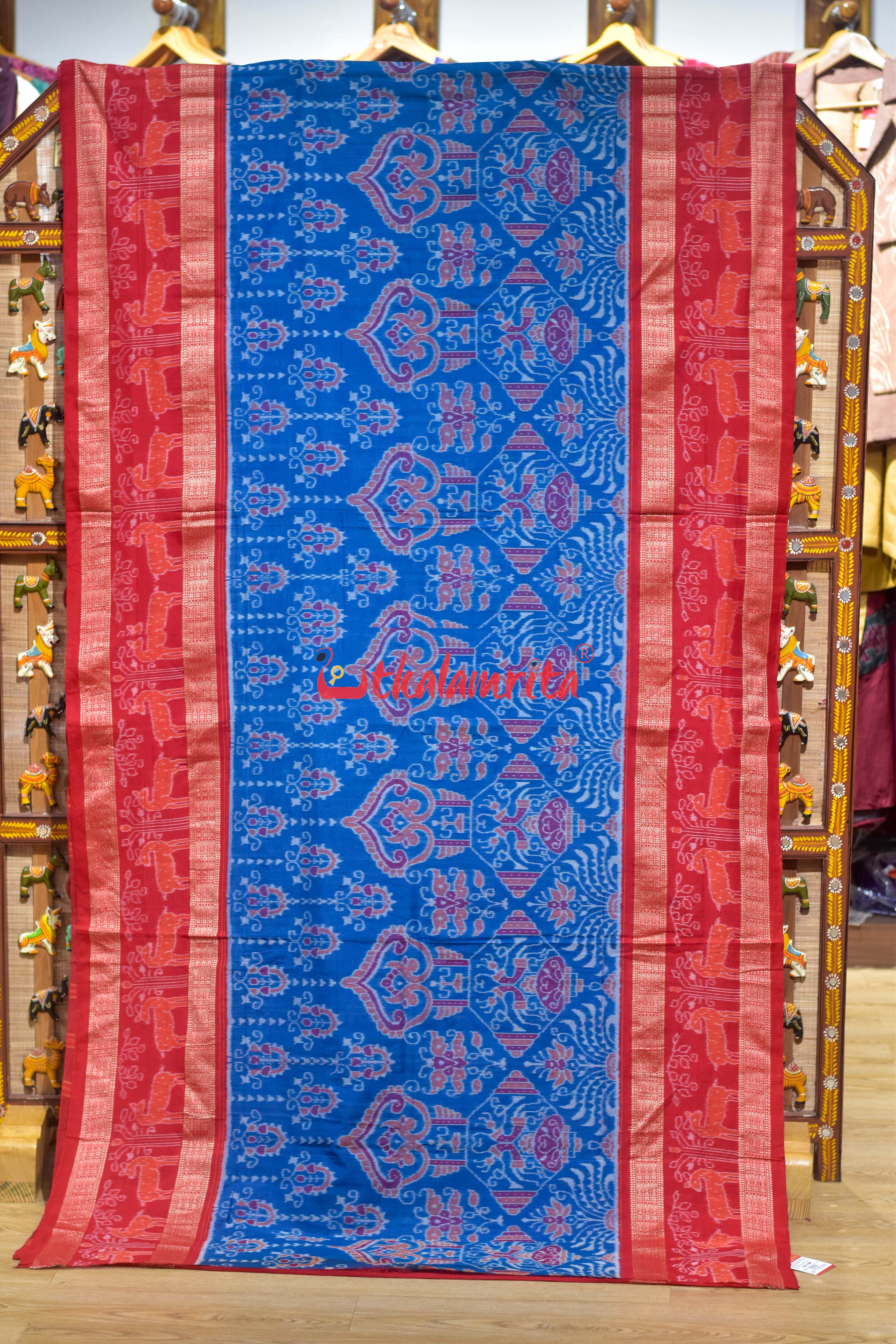Blue Red Sankha Sambalpuri Cotton Saree