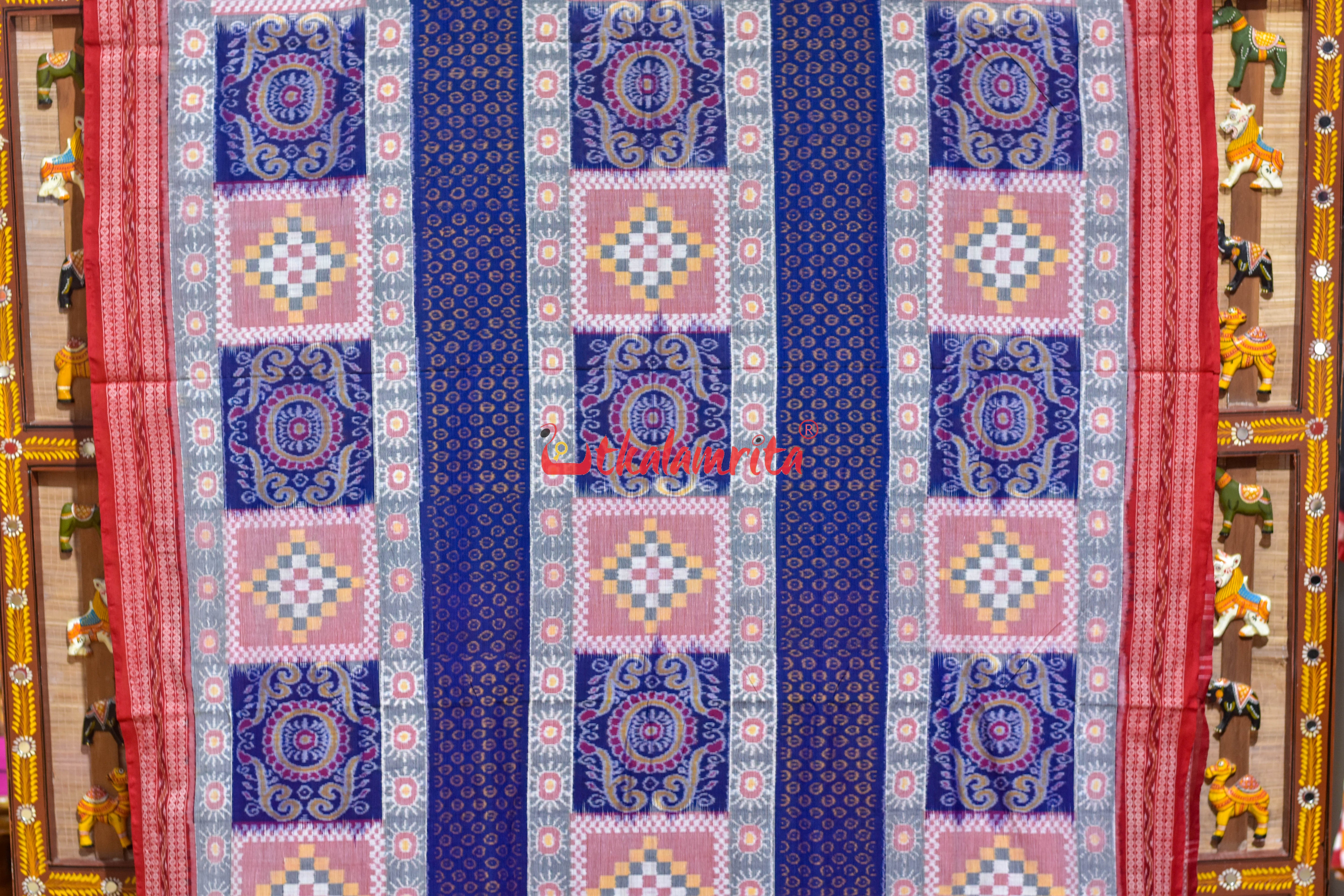 Blue Optical Illussion Sambalpuri Cotton Saree