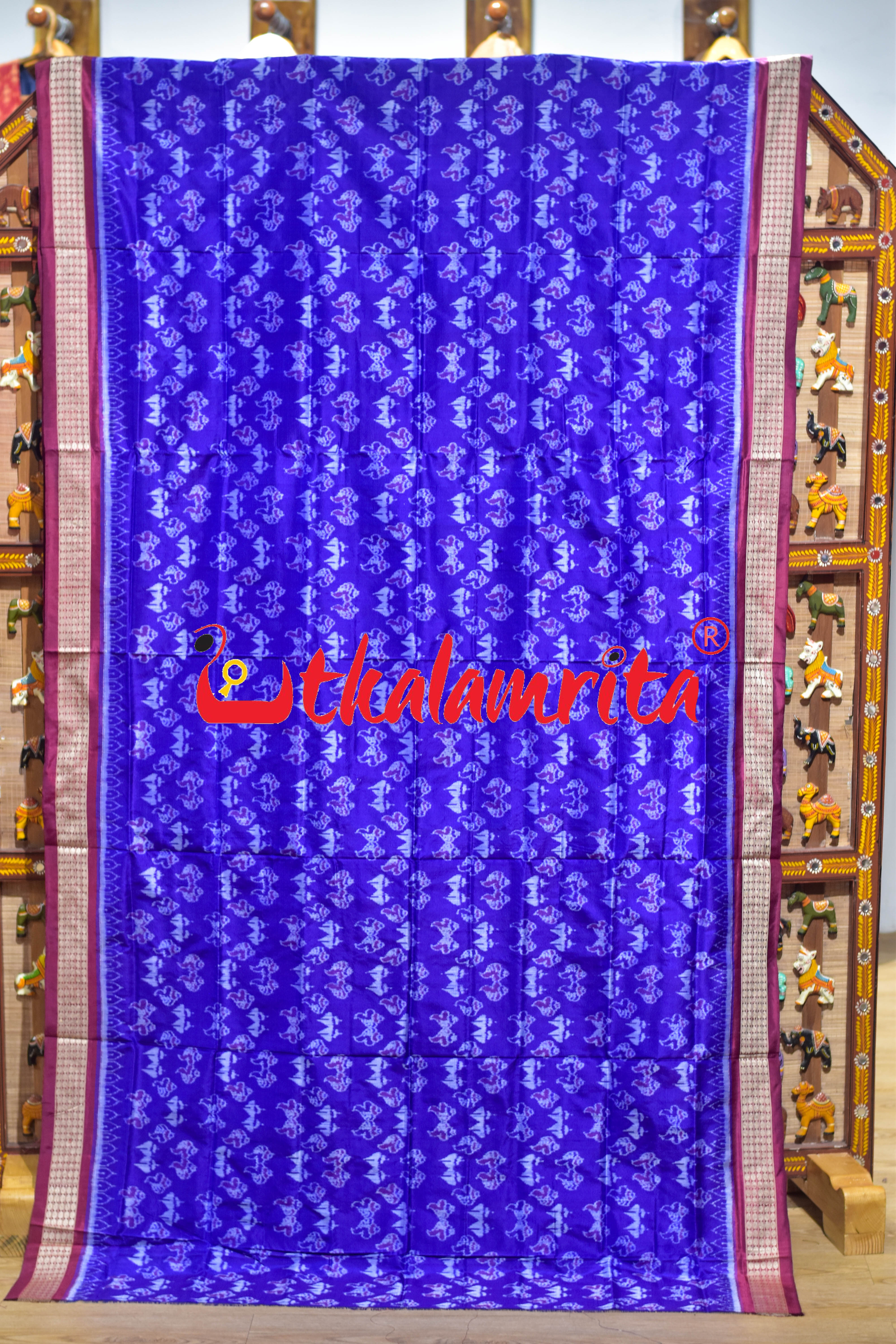 Blue Maroon Body Sankha Sambalpuri Silk Saree