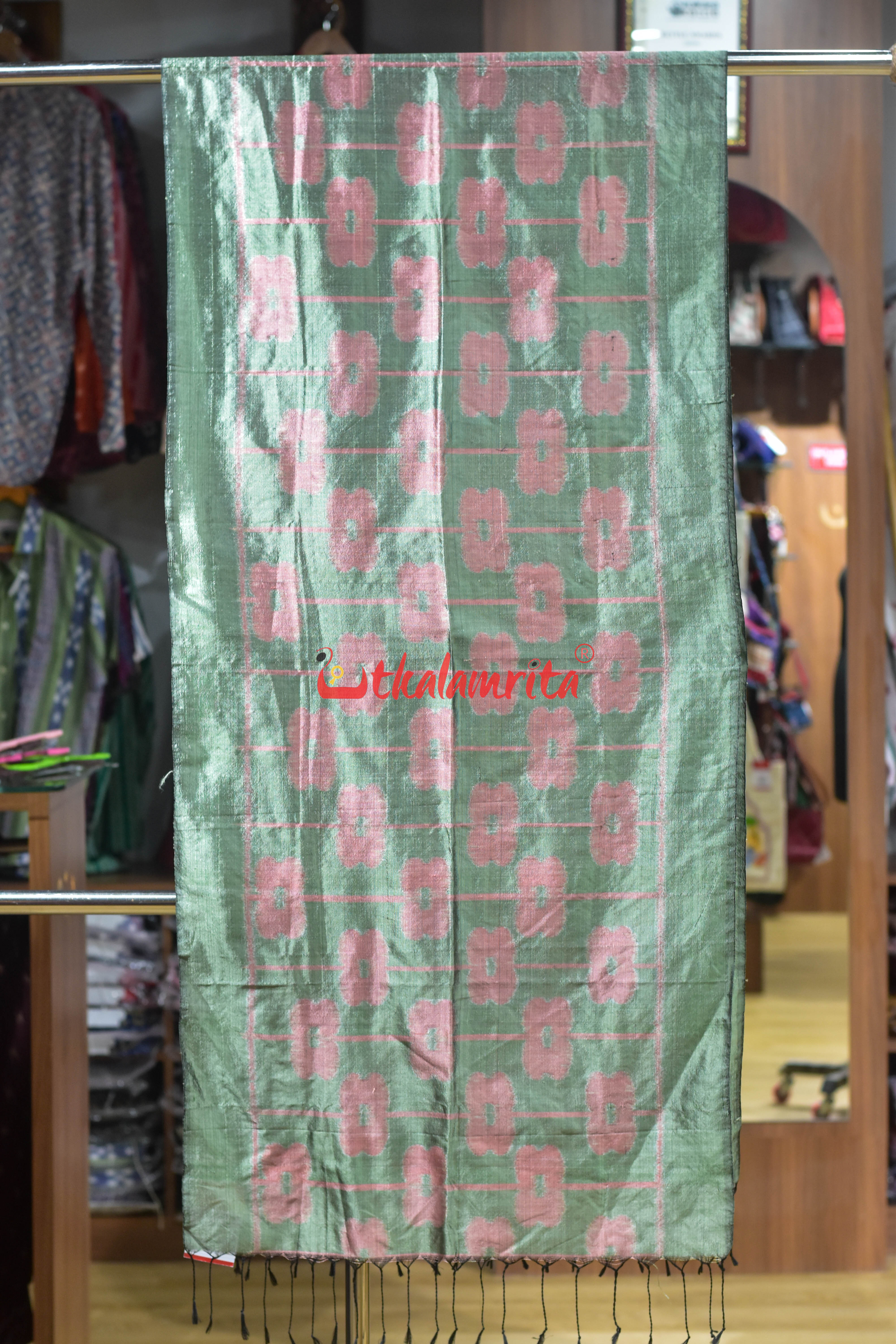 Mossy and Pink Flowers Silk Stole