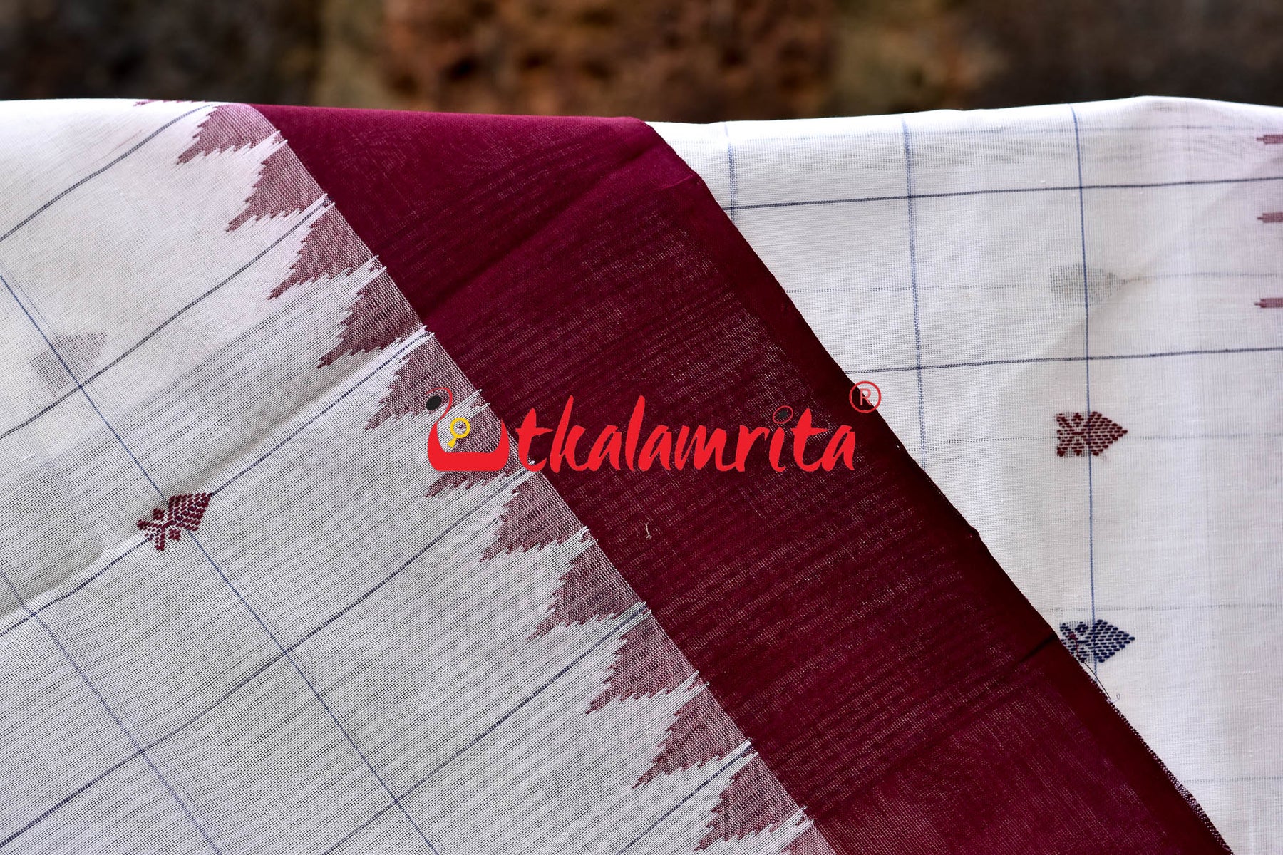 White Fish Blocks Ganga Jamuna Sambalpuri Cotton Saree