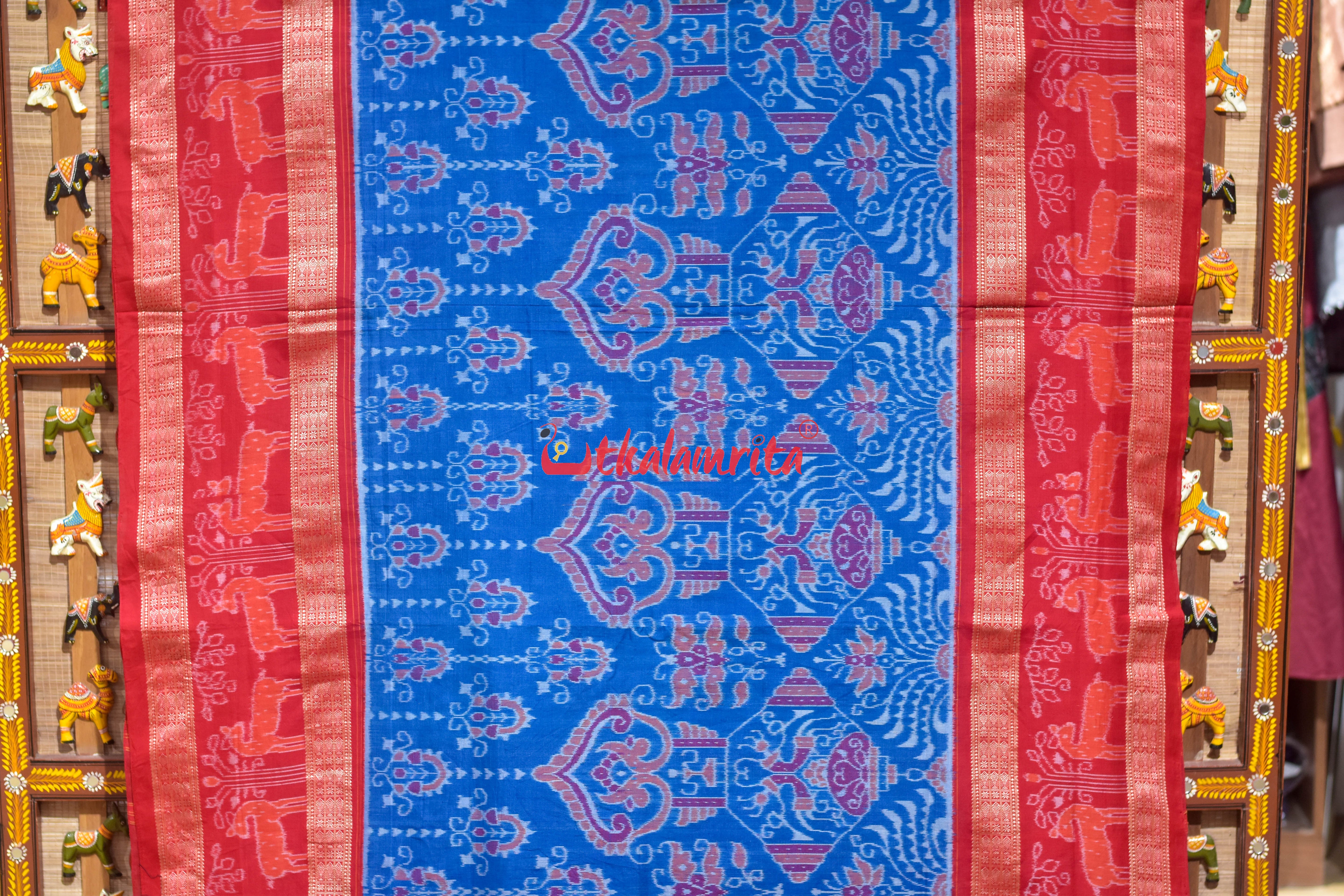Blue Red Sankha Sambalpuri Cotton Saree