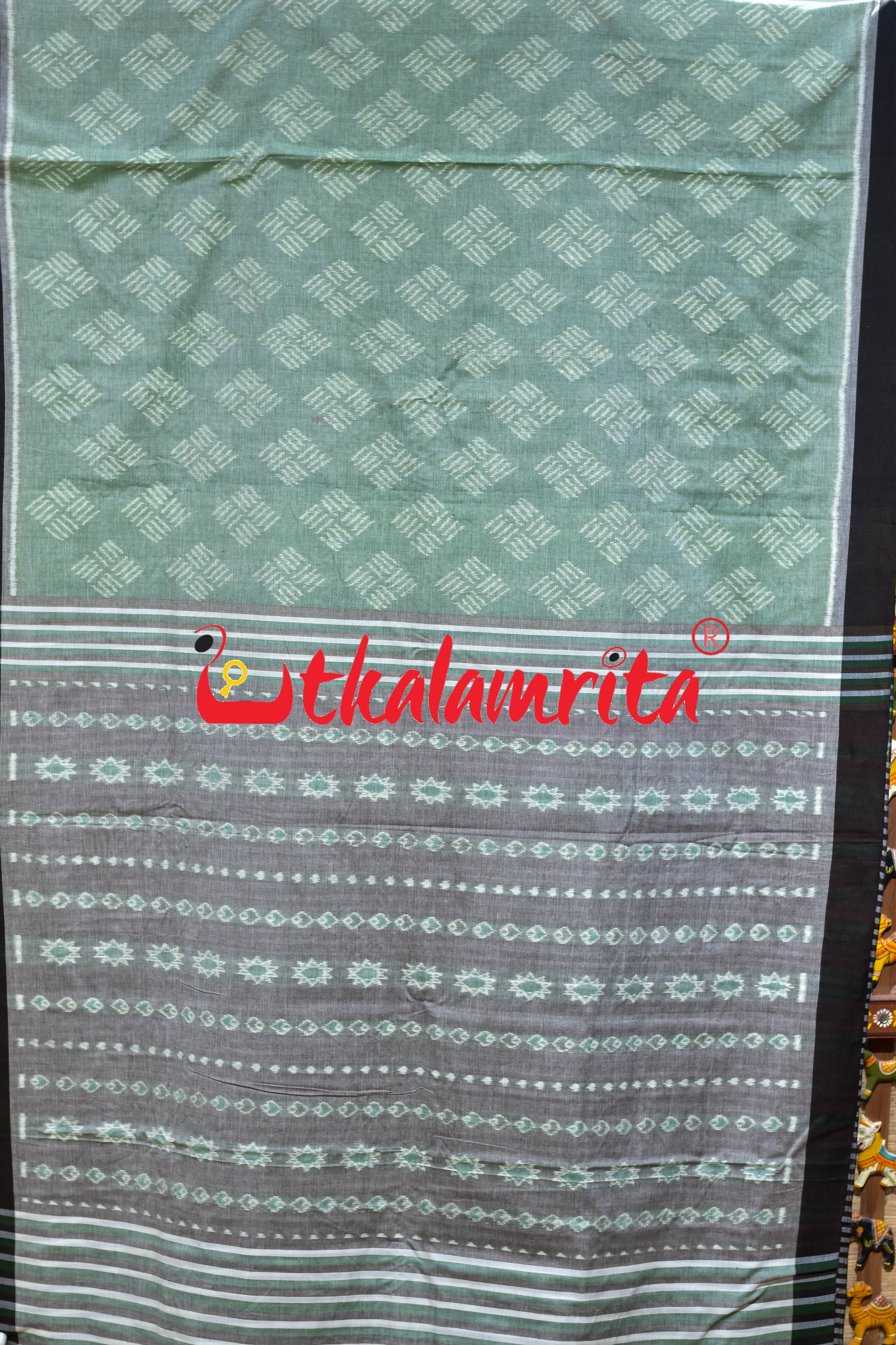 Gaara Thikiri Mint Green Khandua Cotton Saree