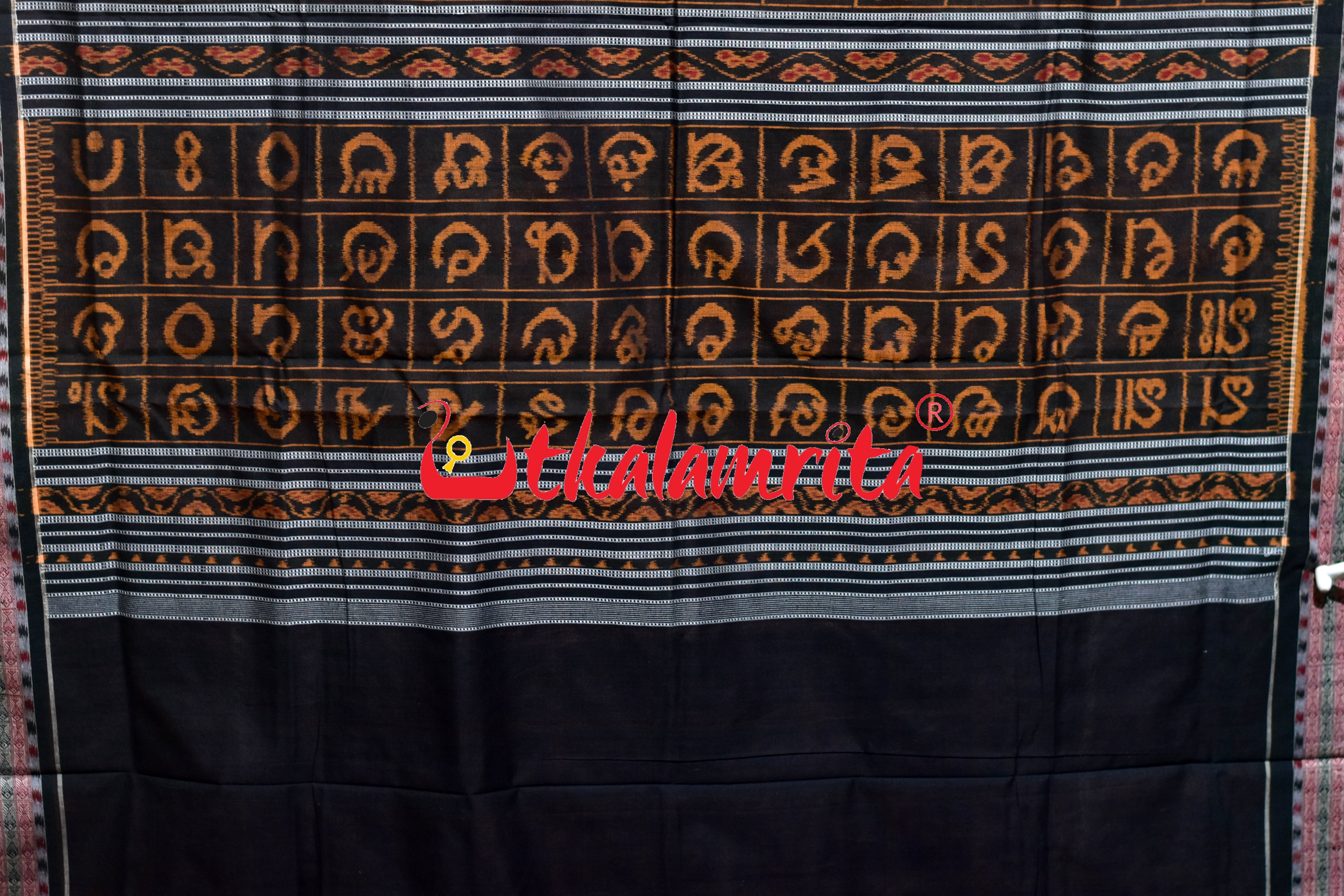 Red Odia Alphabets Sambalpuri Cotton Saree