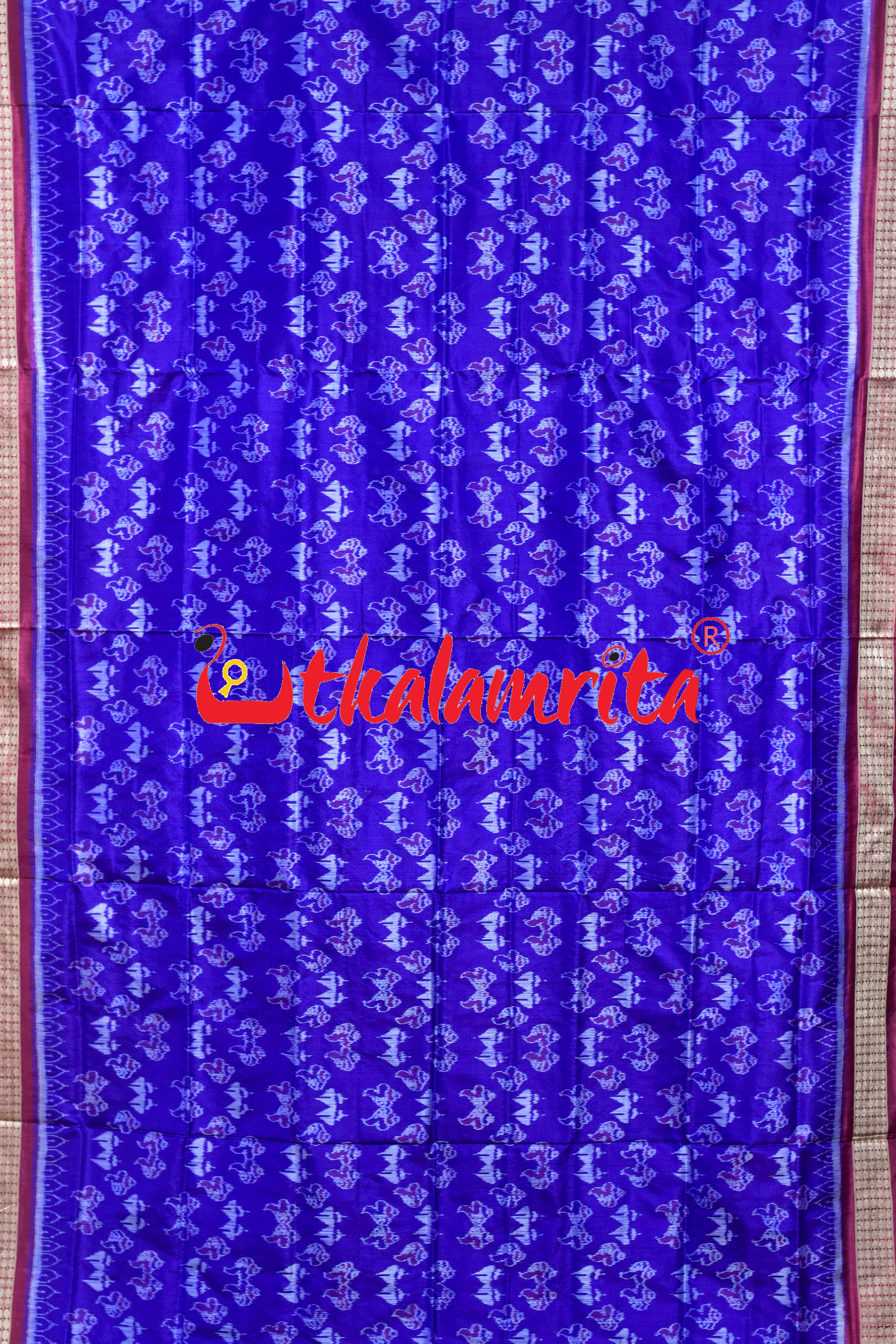 Blue Maroon Body Sankha Sambalpuri Silk Saree