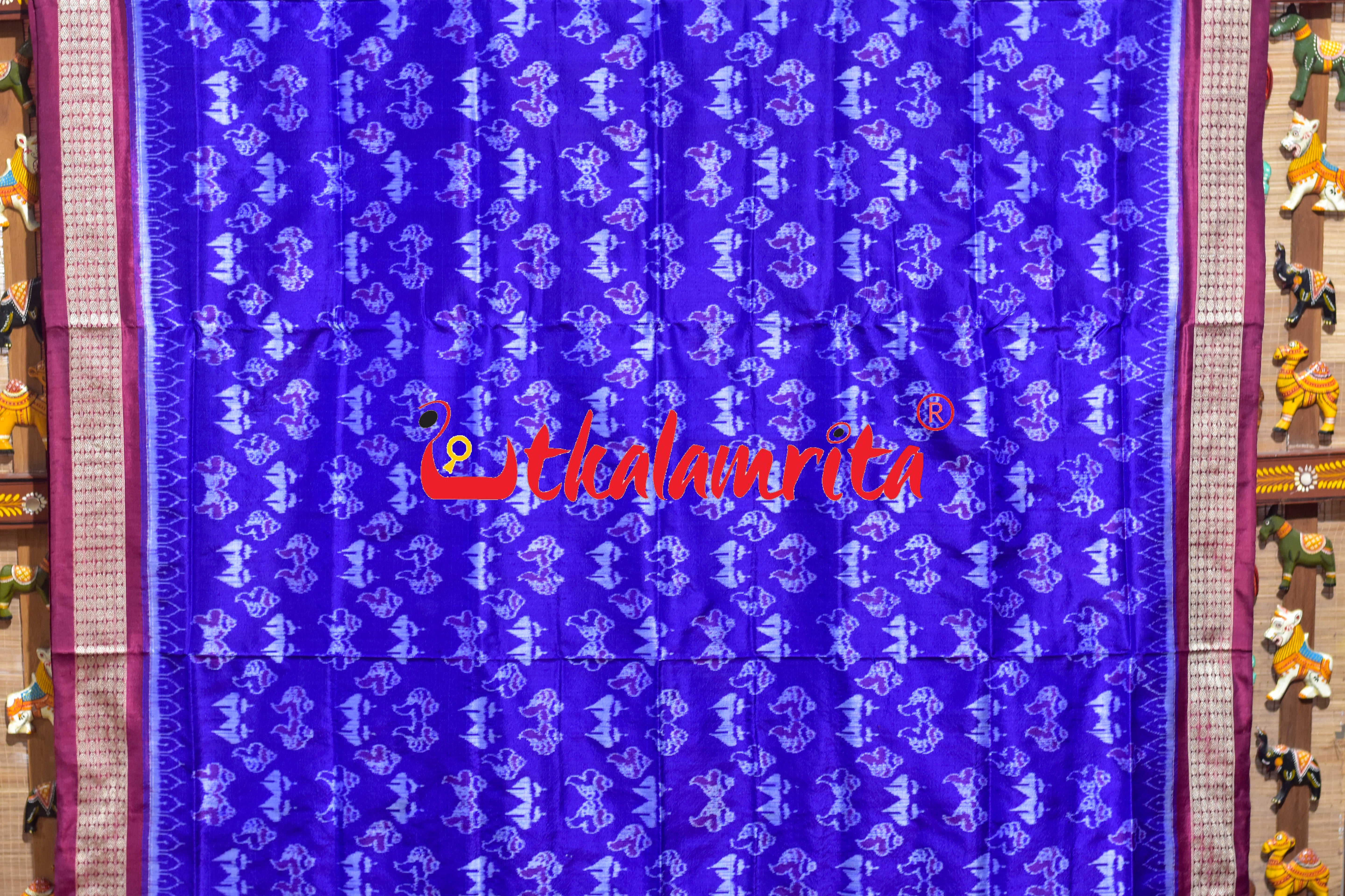 Blue Maroon Body Sankha Sambalpuri Silk Saree