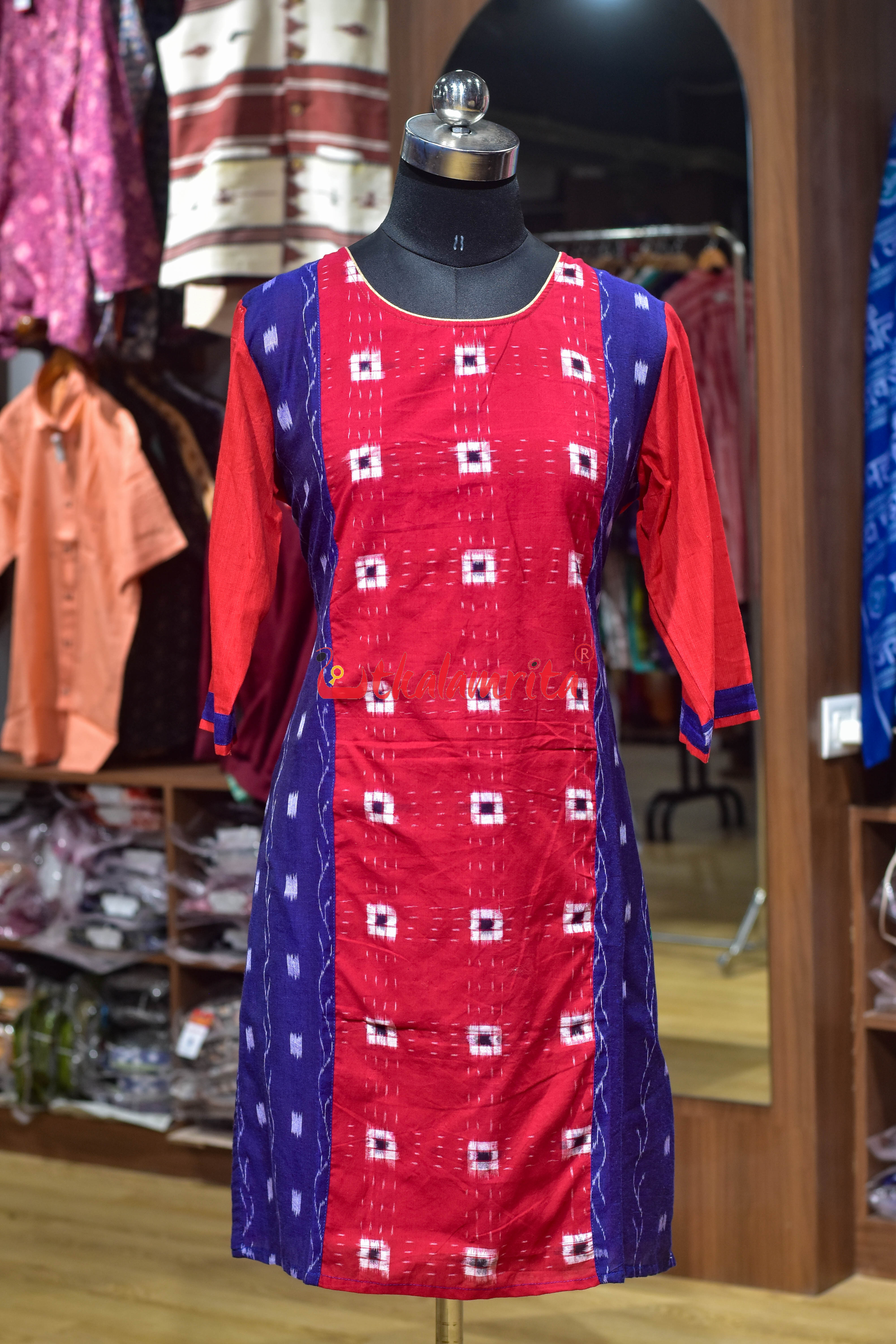 Red Ruby Indigo Ikat (Ladies Kurti)
