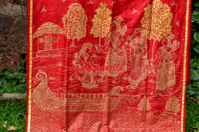 Red Ramayan Dhibar Nauka Paar Pattachitra Silk Saree