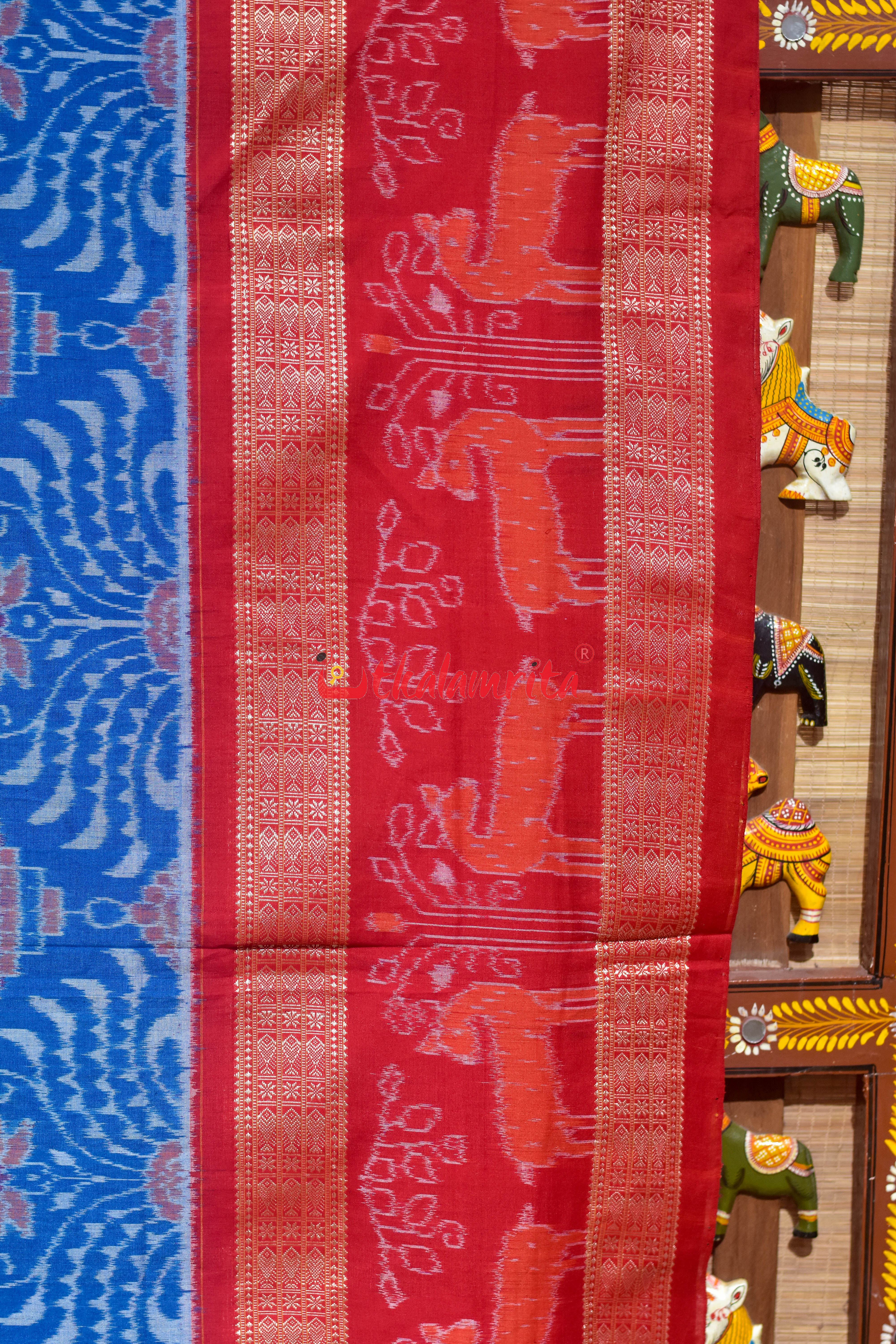 Blue Red Sankha Sambalpuri Cotton Saree