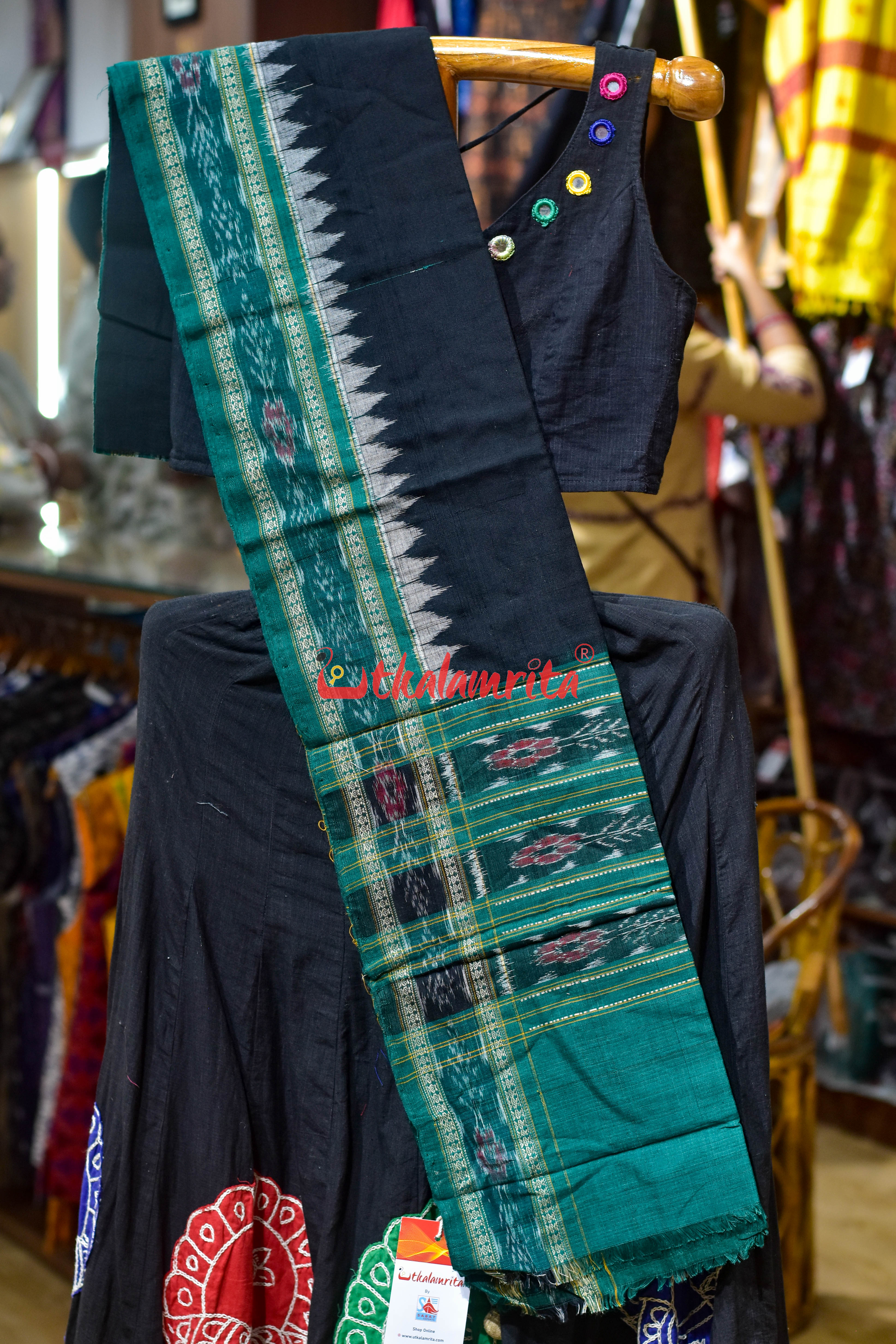 Black Green Flower Bandha Cotton (Dupatta)