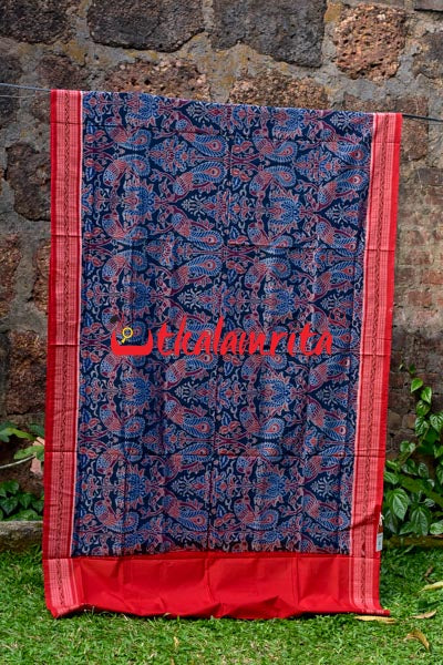 Peacocks Teal Sambalpuri Cotton Saree