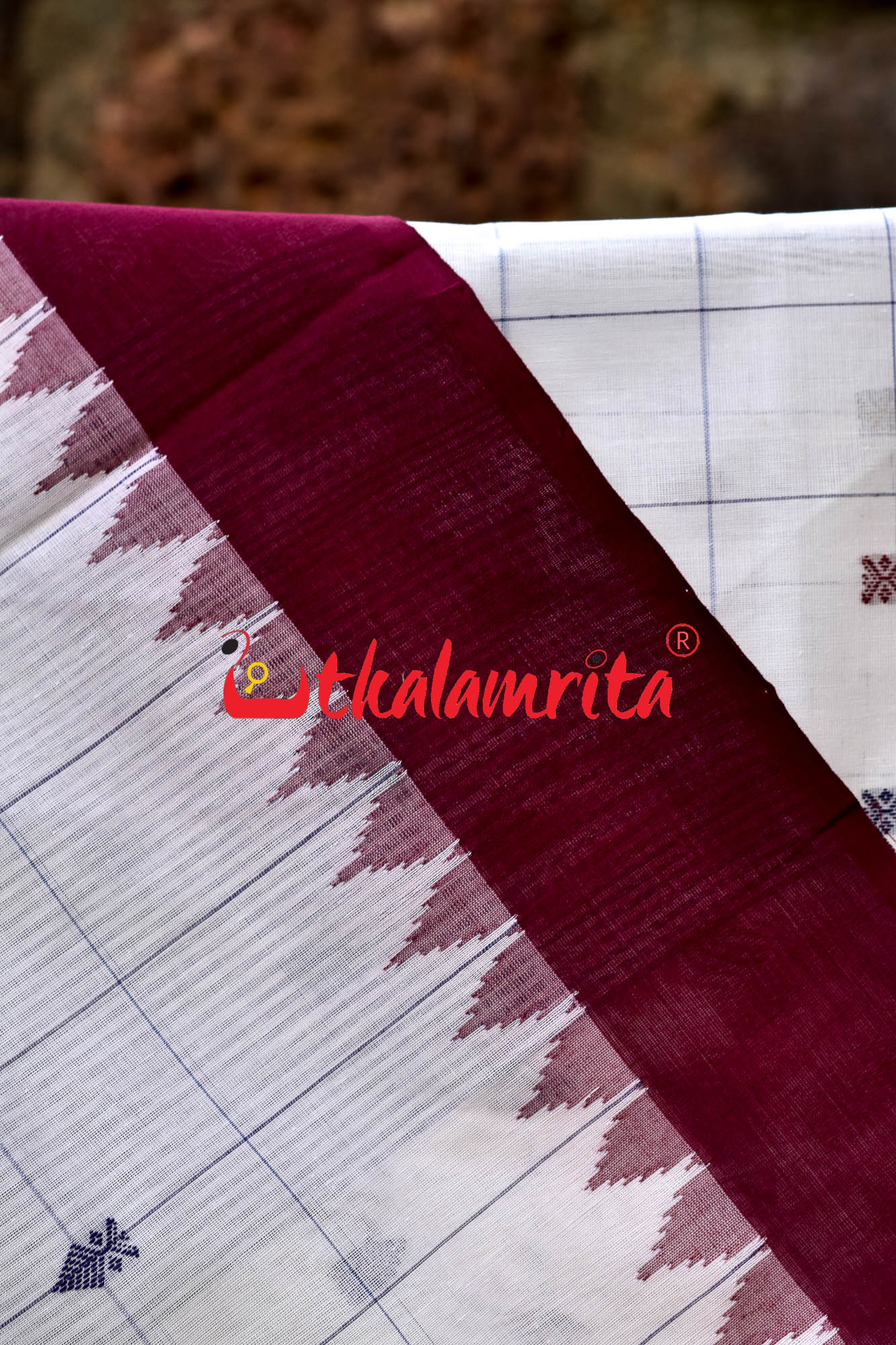 White Fish Blocks Ganga Jamuna Sambalpuri Cotton Saree