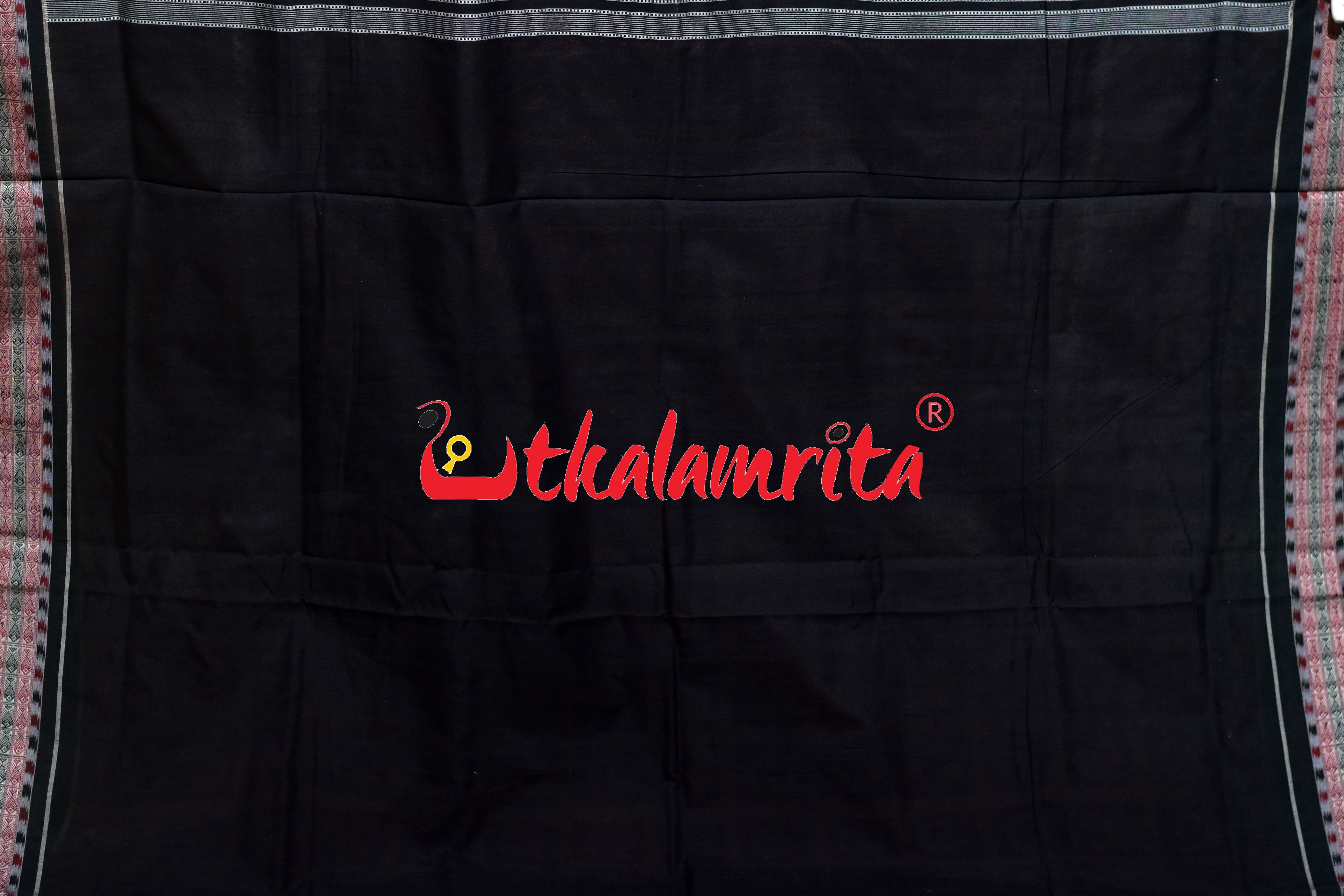 Red Odia Alphabets Sambalpuri Cotton Saree
