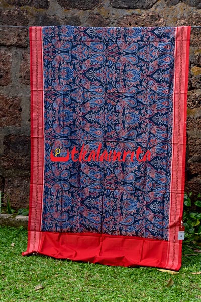 Peacocks Teal Sambalpuri Cotton Saree