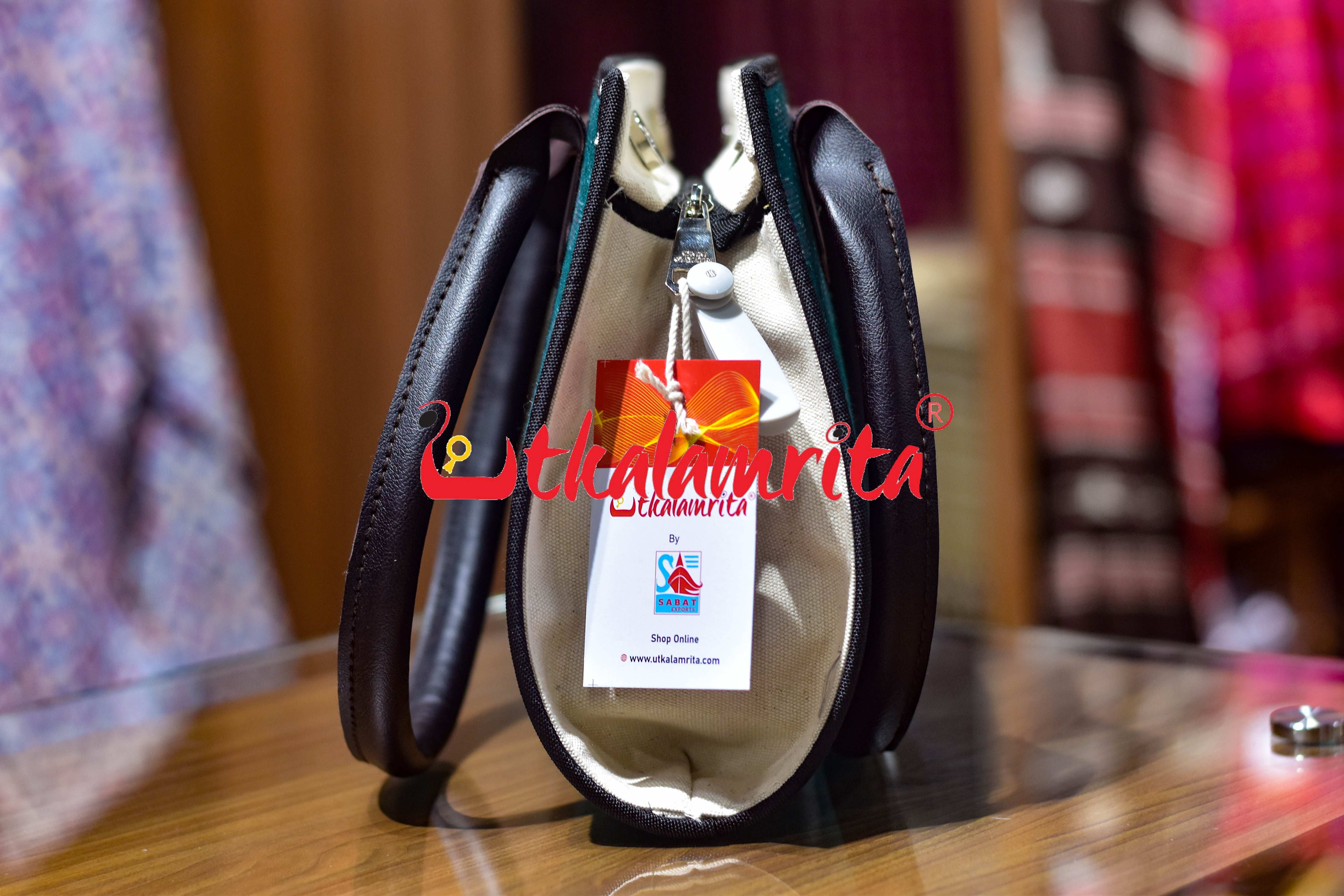 Green Phula Bandha Trapezium Vanity Bag