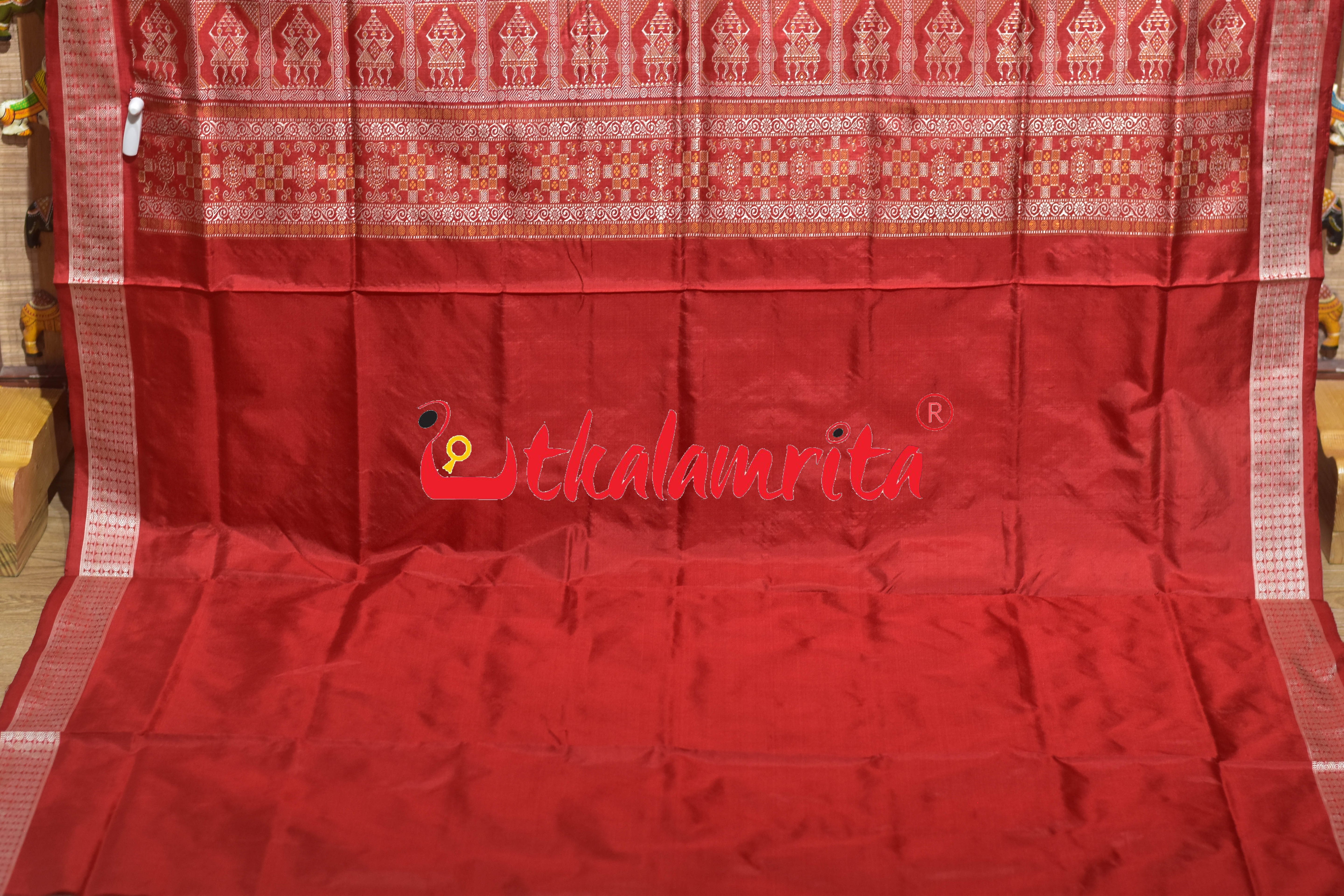 Grey Red Tribal Doll Bomkai Silk Saree