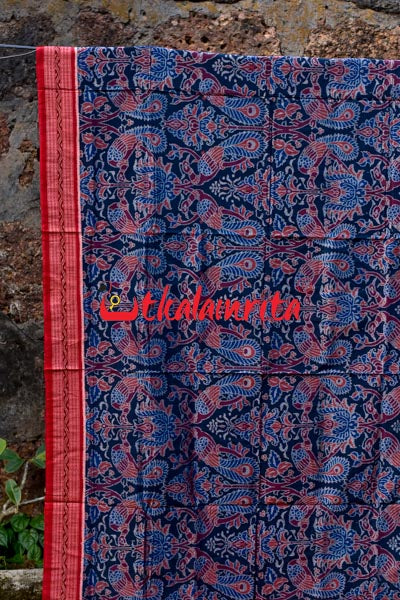 Peacocks Teal Sambalpuri Cotton Saree