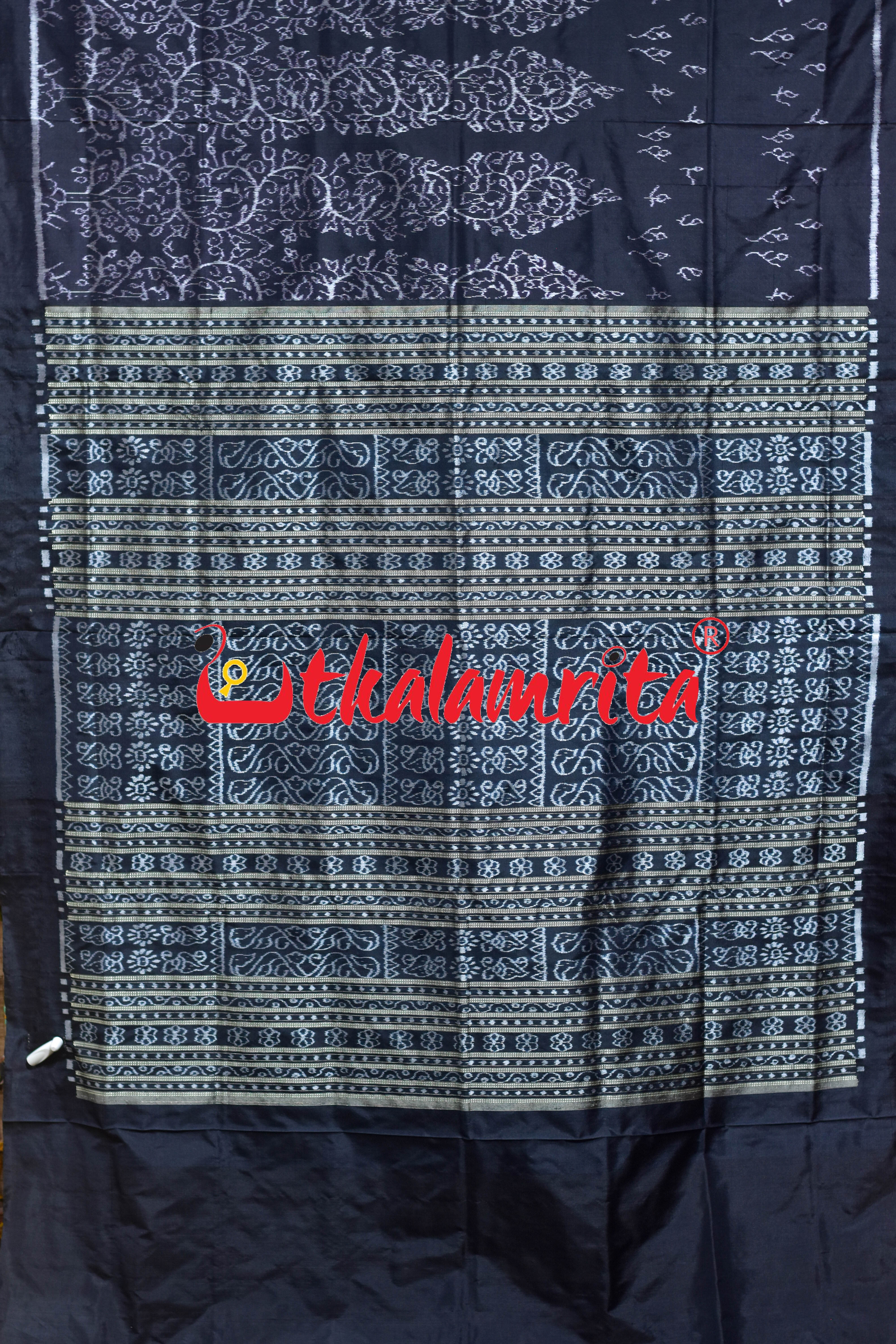 Black White Dhadi Lata Sambalpuri Silk Saree