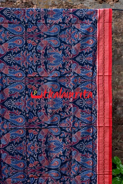 Peacocks Teal Sambalpuri Cotton Saree