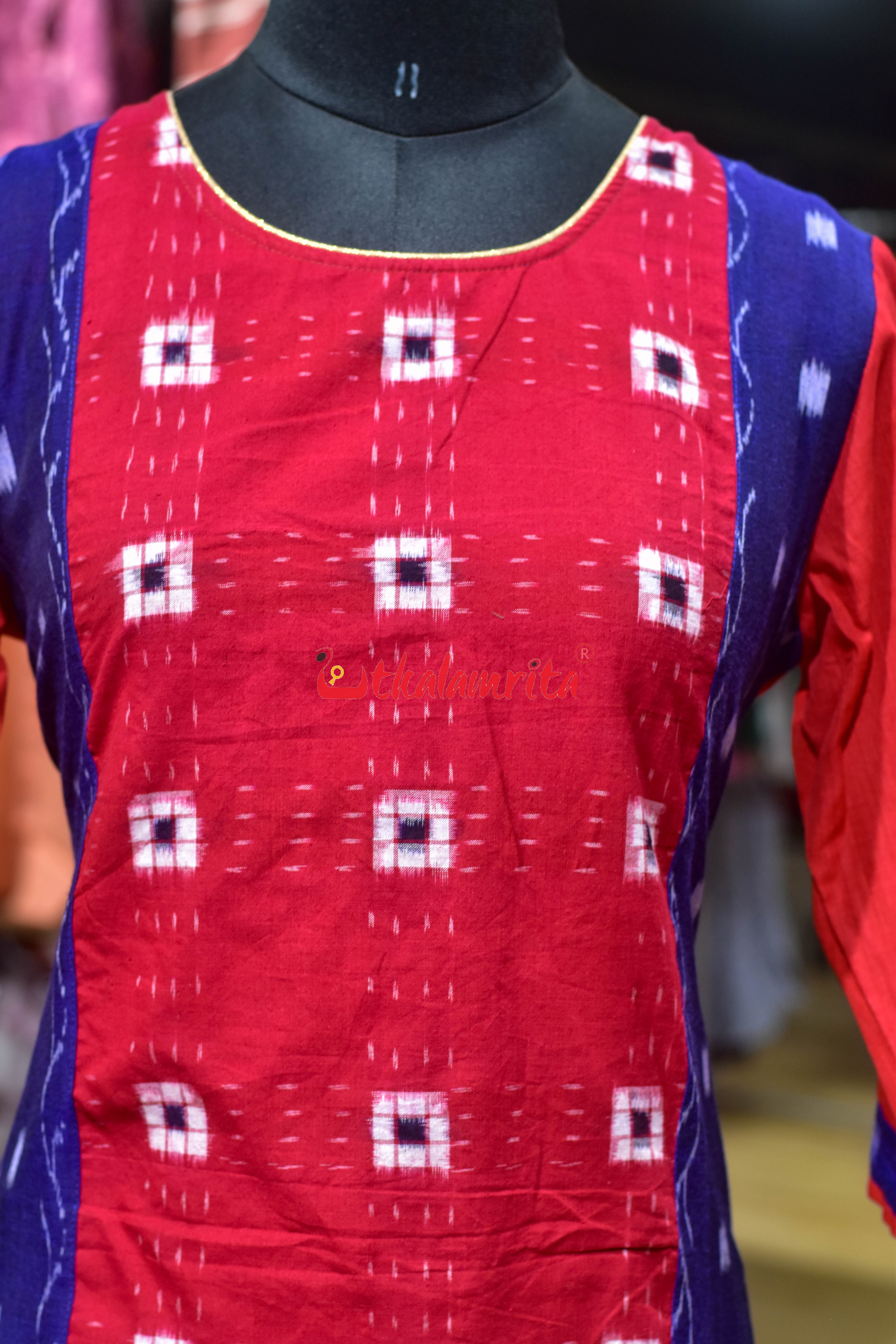 Red Ruby Indigo Ikat (Ladies Kurti)