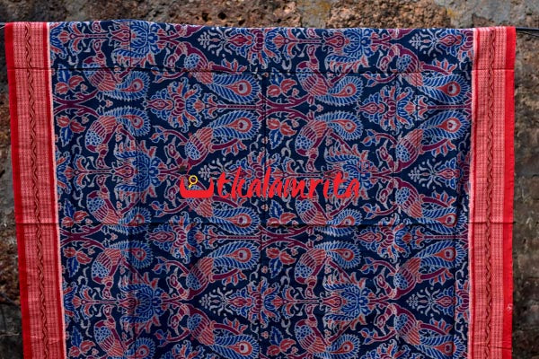 Peacocks Teal Sambalpuri Cotton Saree