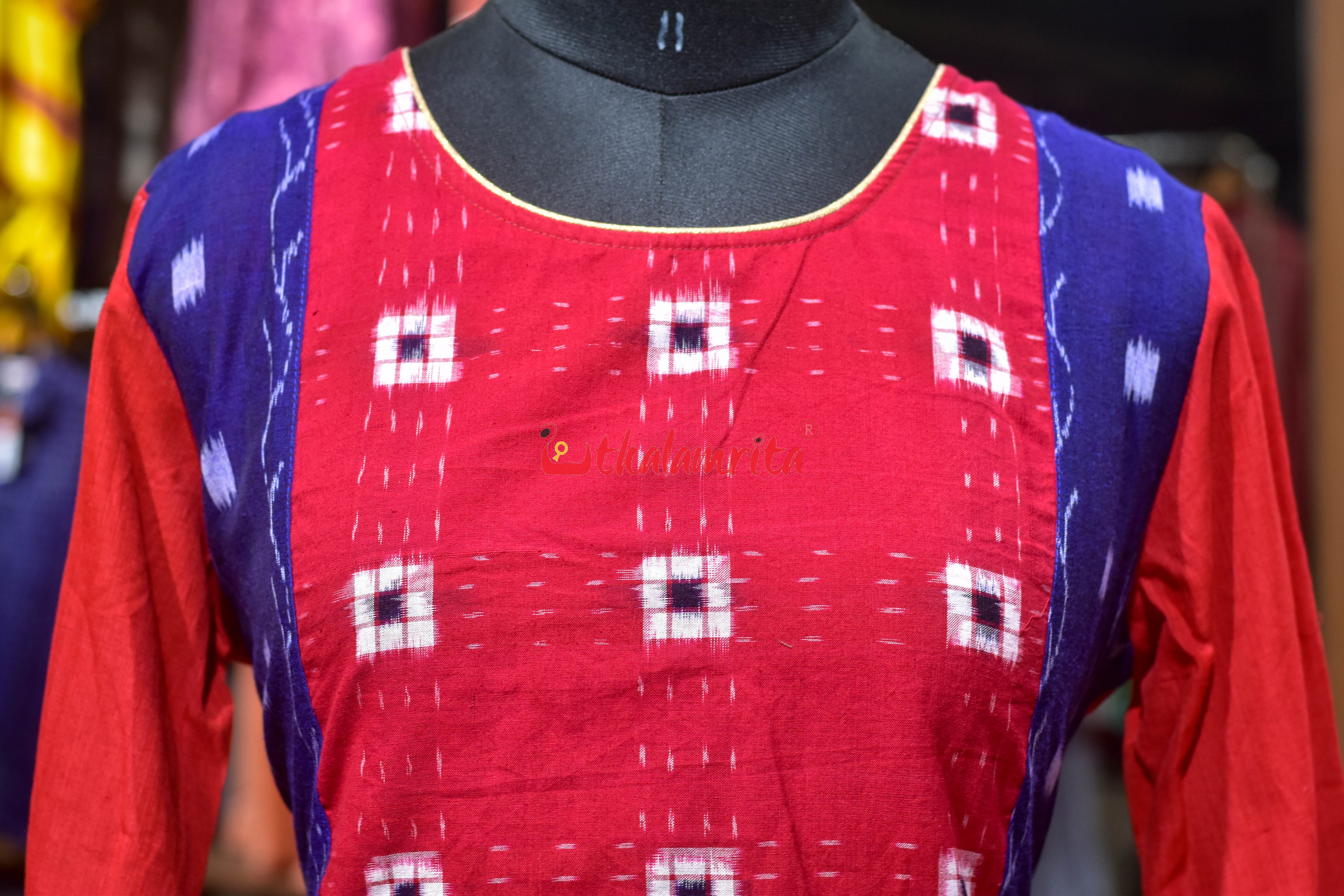 Red Ruby Indigo Ikat (Ladies Kurti)