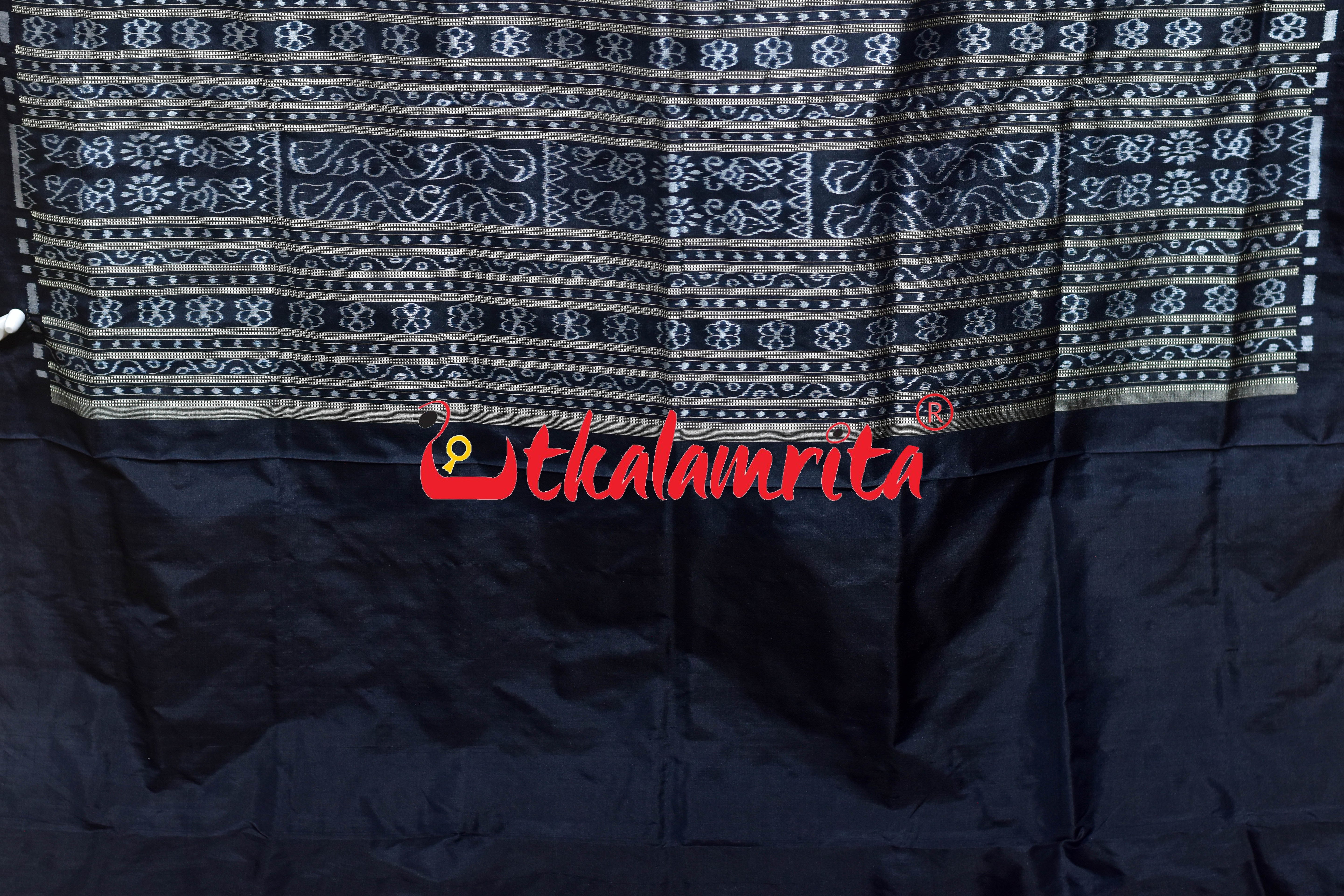 Black White Dhadi Lata Sambalpuri Silk Saree