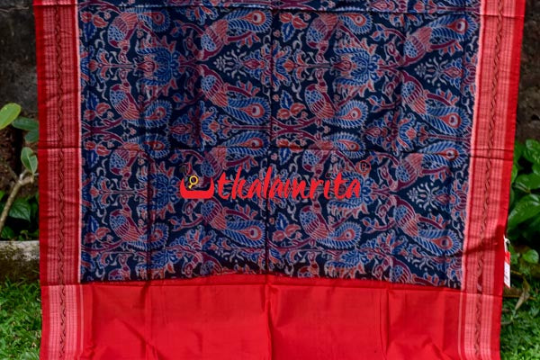 Peacocks Teal Sambalpuri Cotton Saree