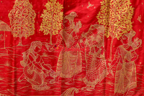 Red Ramayan Dhibar Nauka Paar Pattachitra Silk Saree