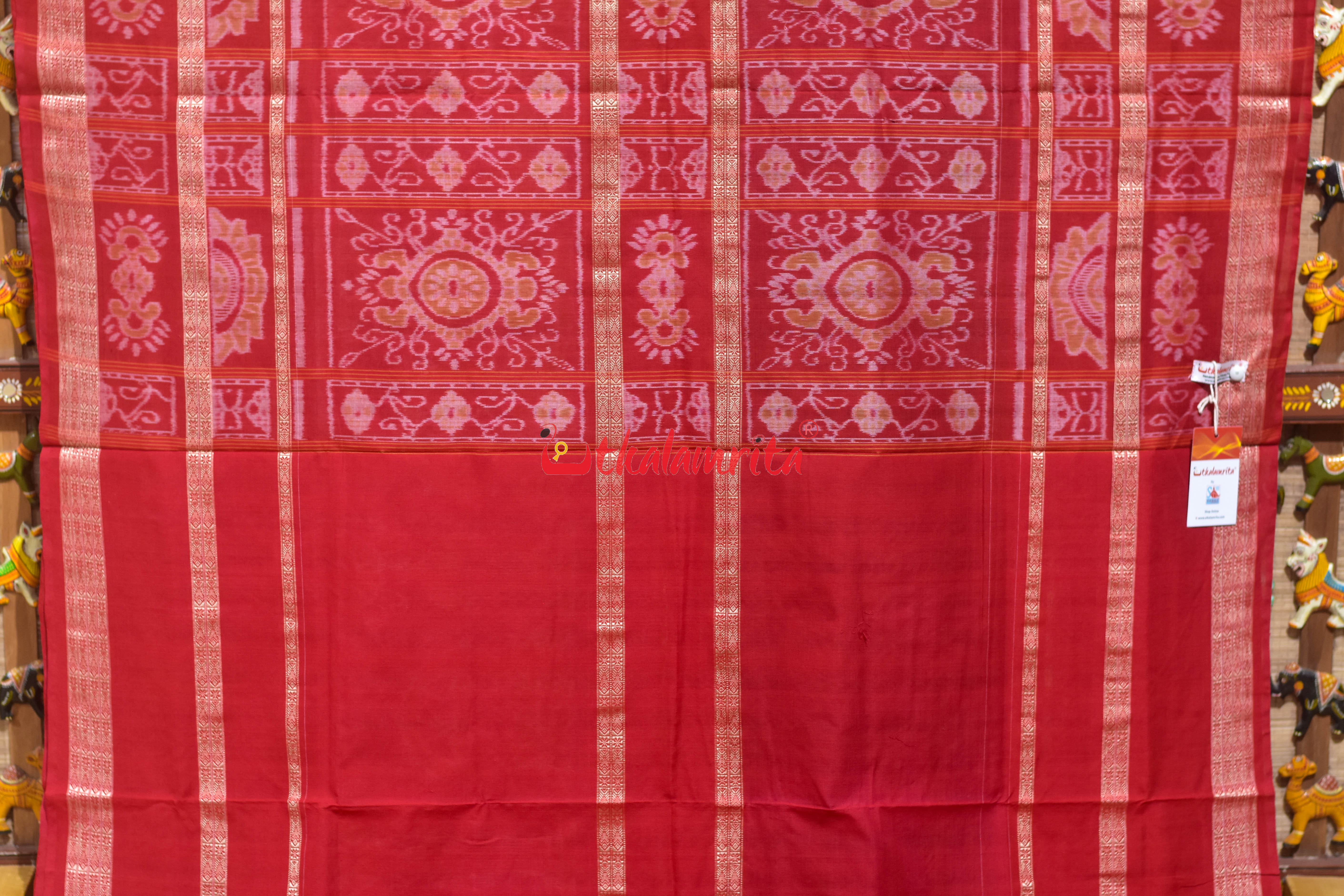 Chakra Nartaki 6D Pink Green Sambalpuri Cotton Saree