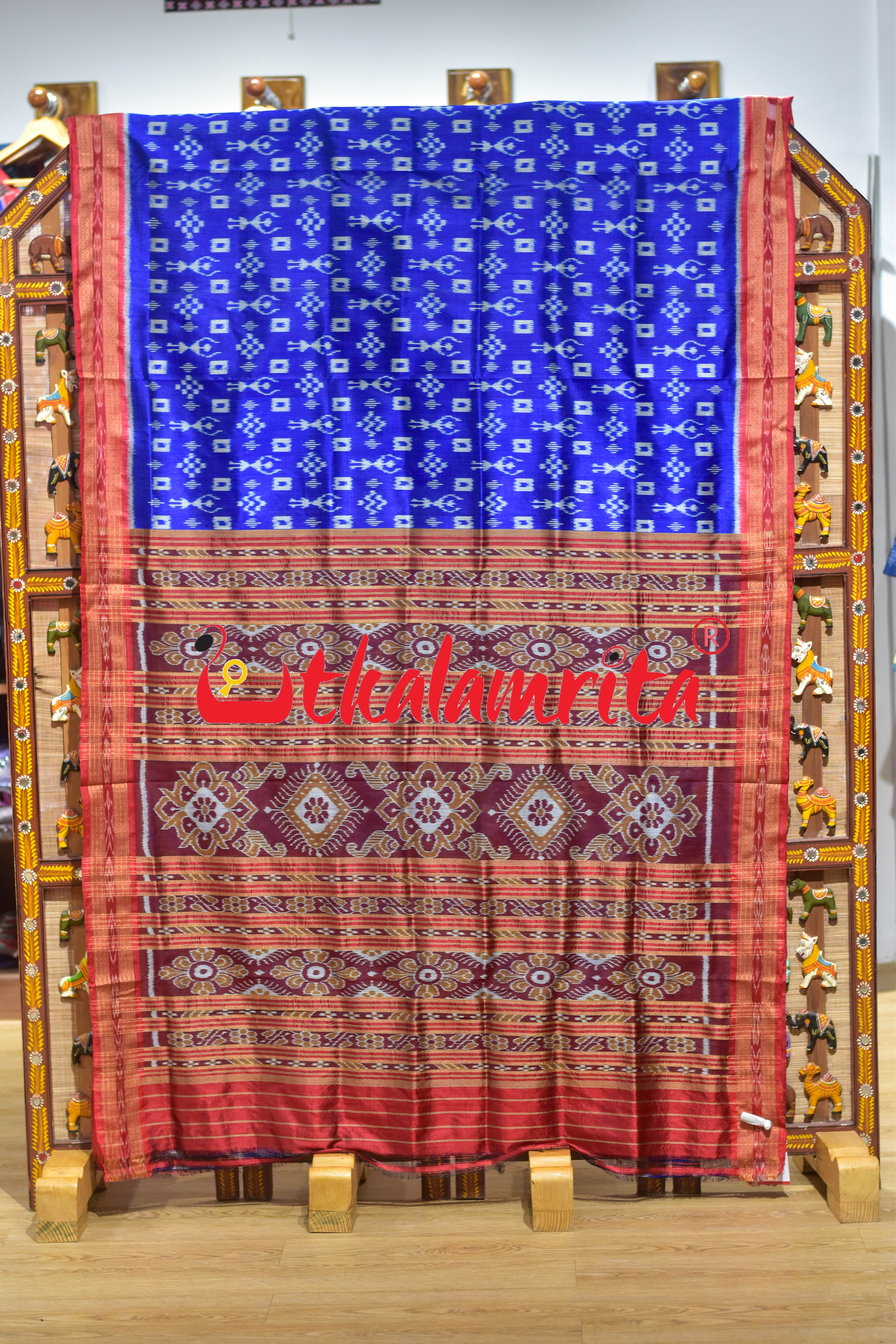 Blue Red Tribal Pasapali Khandua Silk Saree