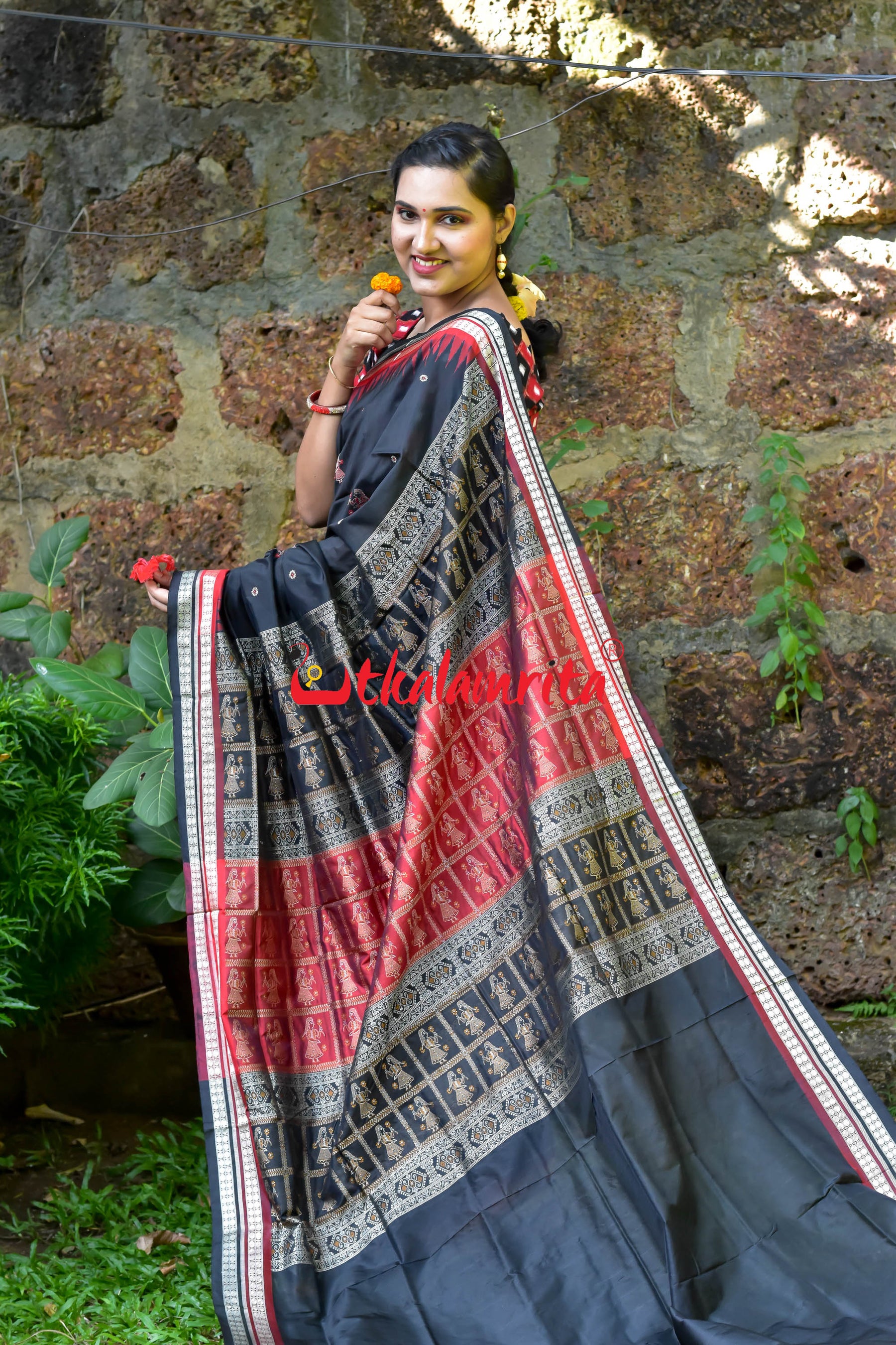 Black Doll Bomkai Double Border Silk Saree
