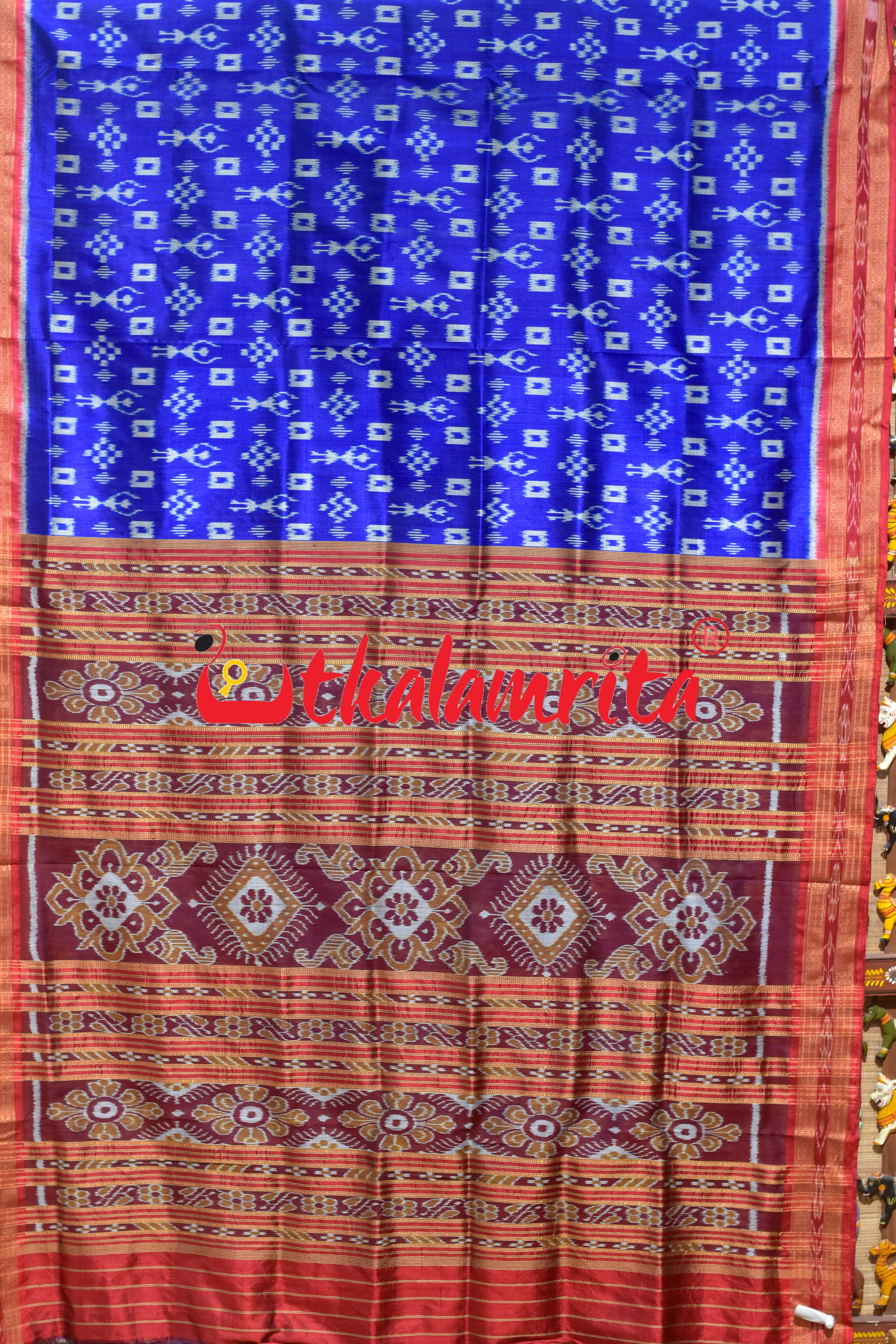 Blue Red Tribal Pasapali Khandua Silk Saree