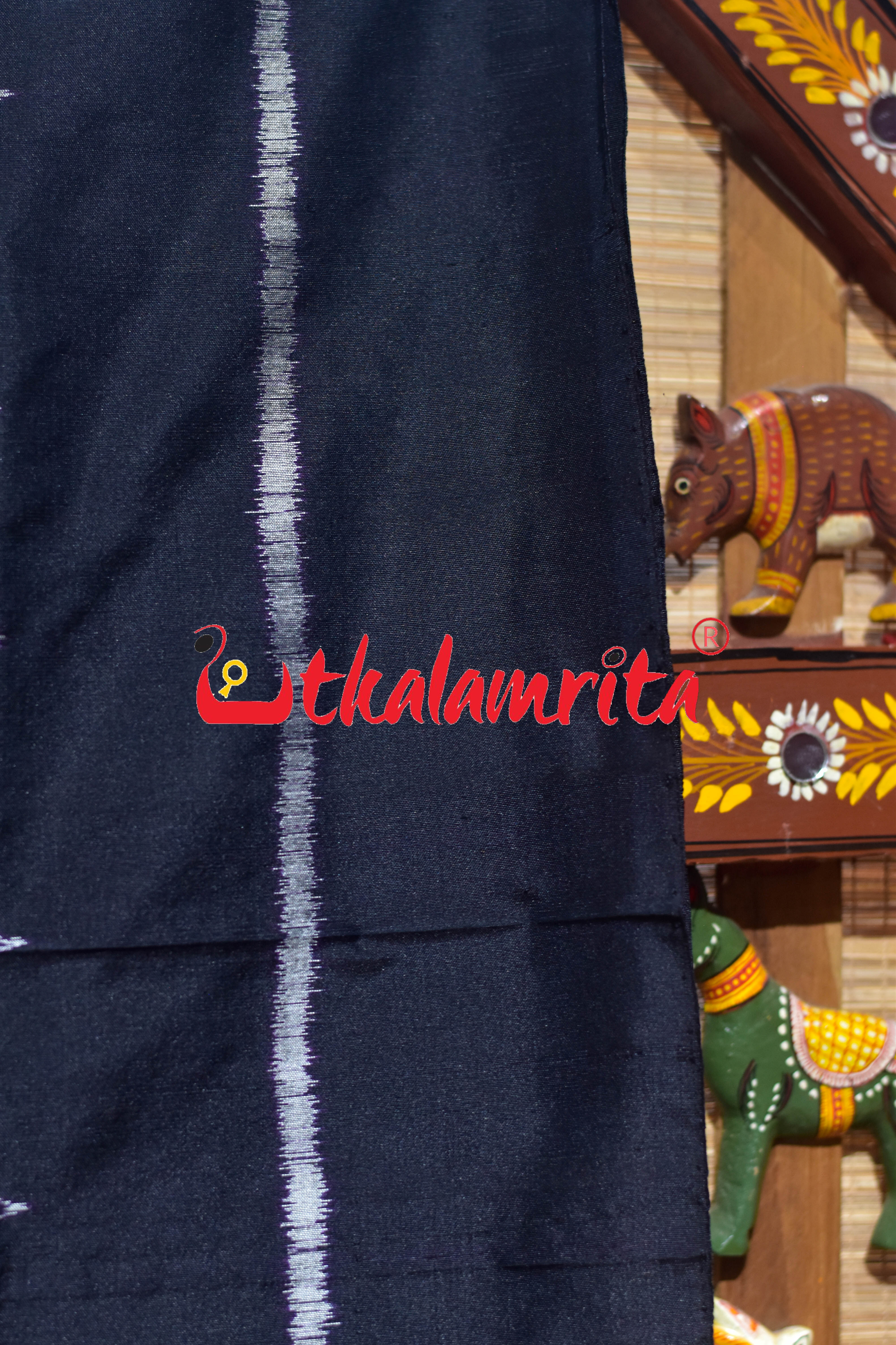 Black White Dhadi Lata Sambalpuri Silk Saree