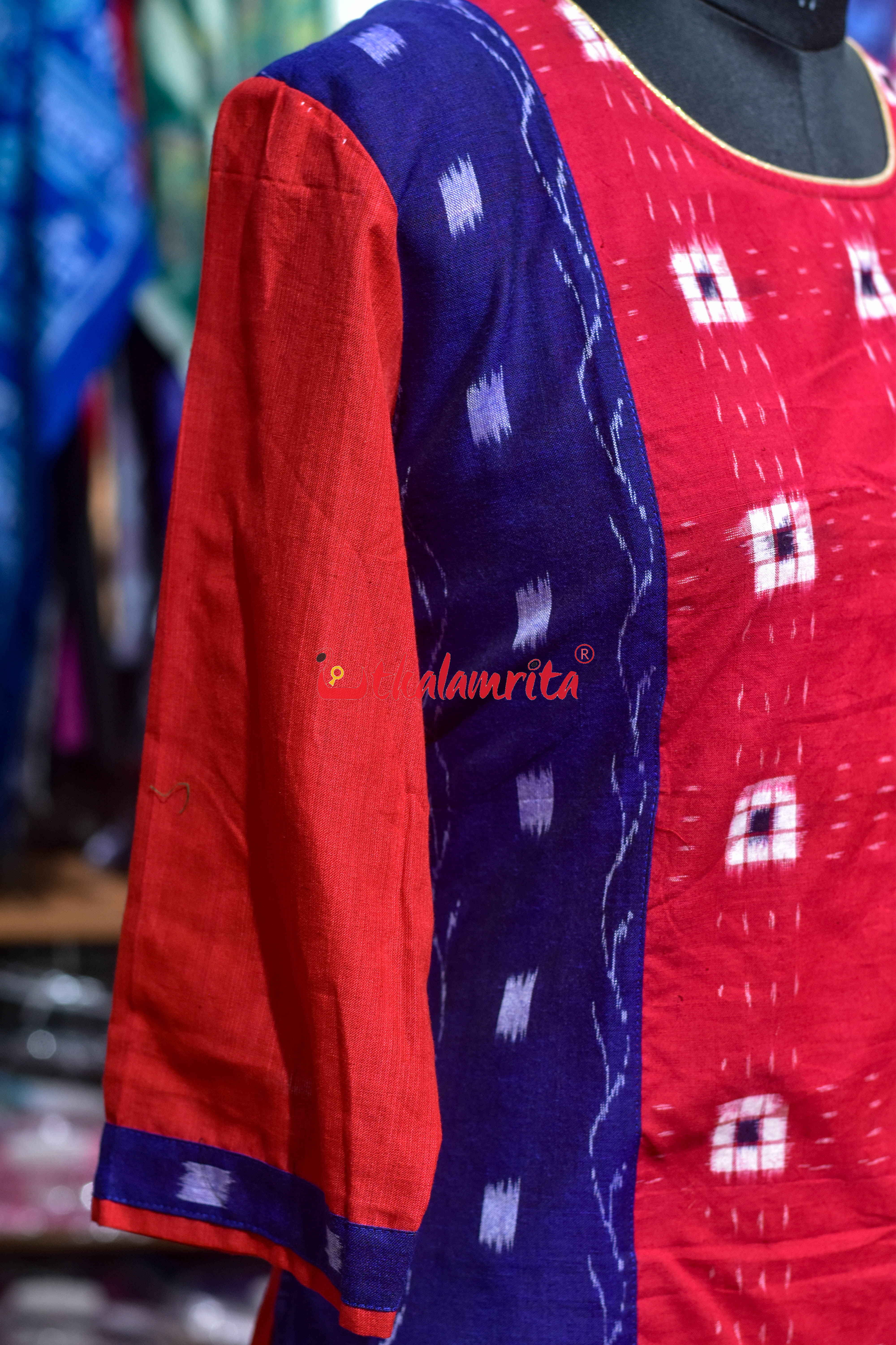 Red Ruby Indigo Ikat (Ladies Kurti)