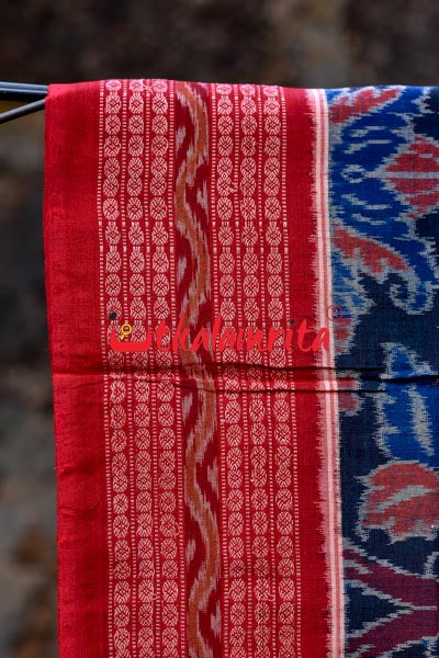 Peacocks Teal Sambalpuri Cotton Saree
