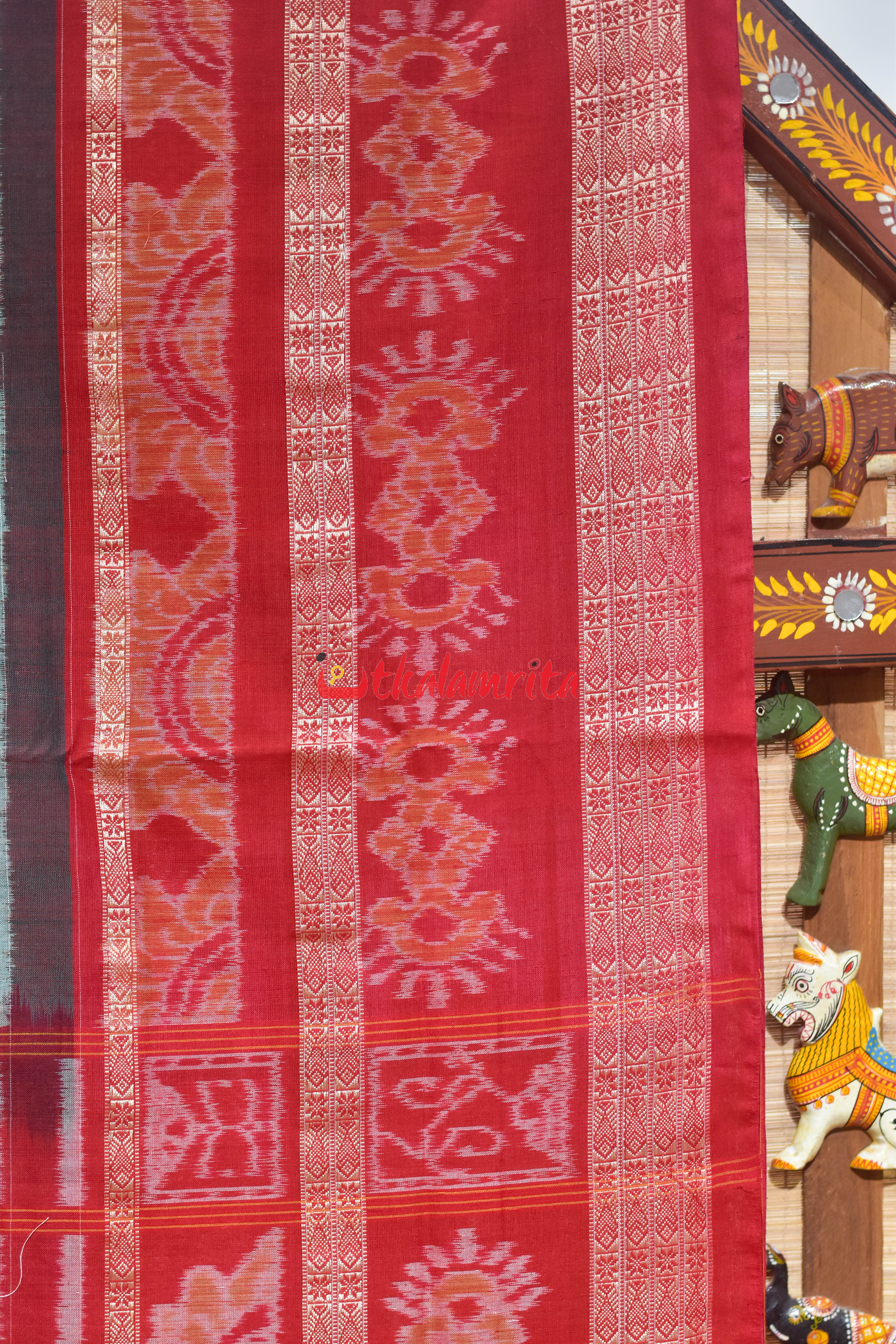 Chakra Nartaki 6D Pink Green Sambalpuri Cotton Saree