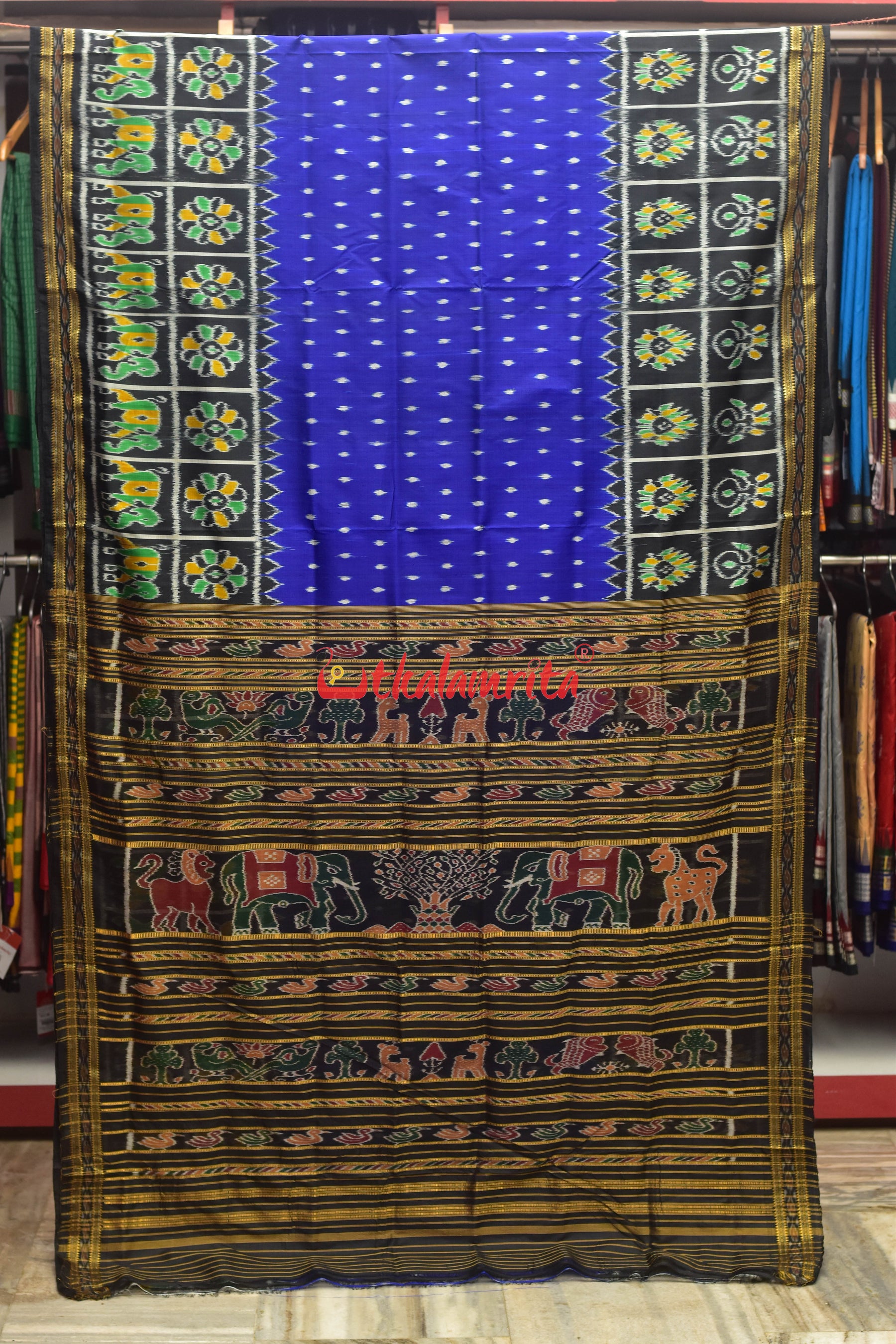 Blue Dot Border Nabakothi Silk Saree