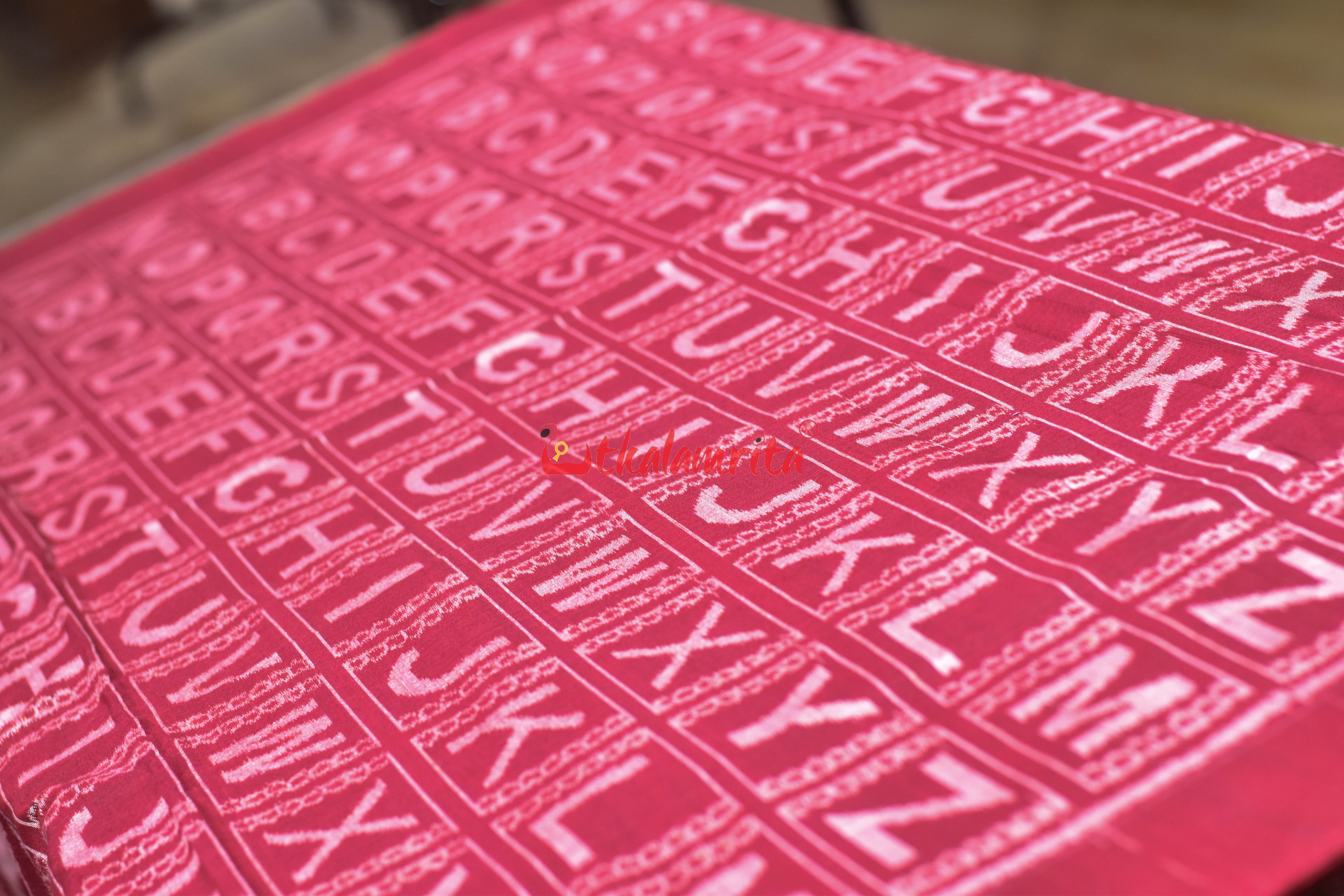 Maroon English Kothi Alphabets Cotton (Fabric)