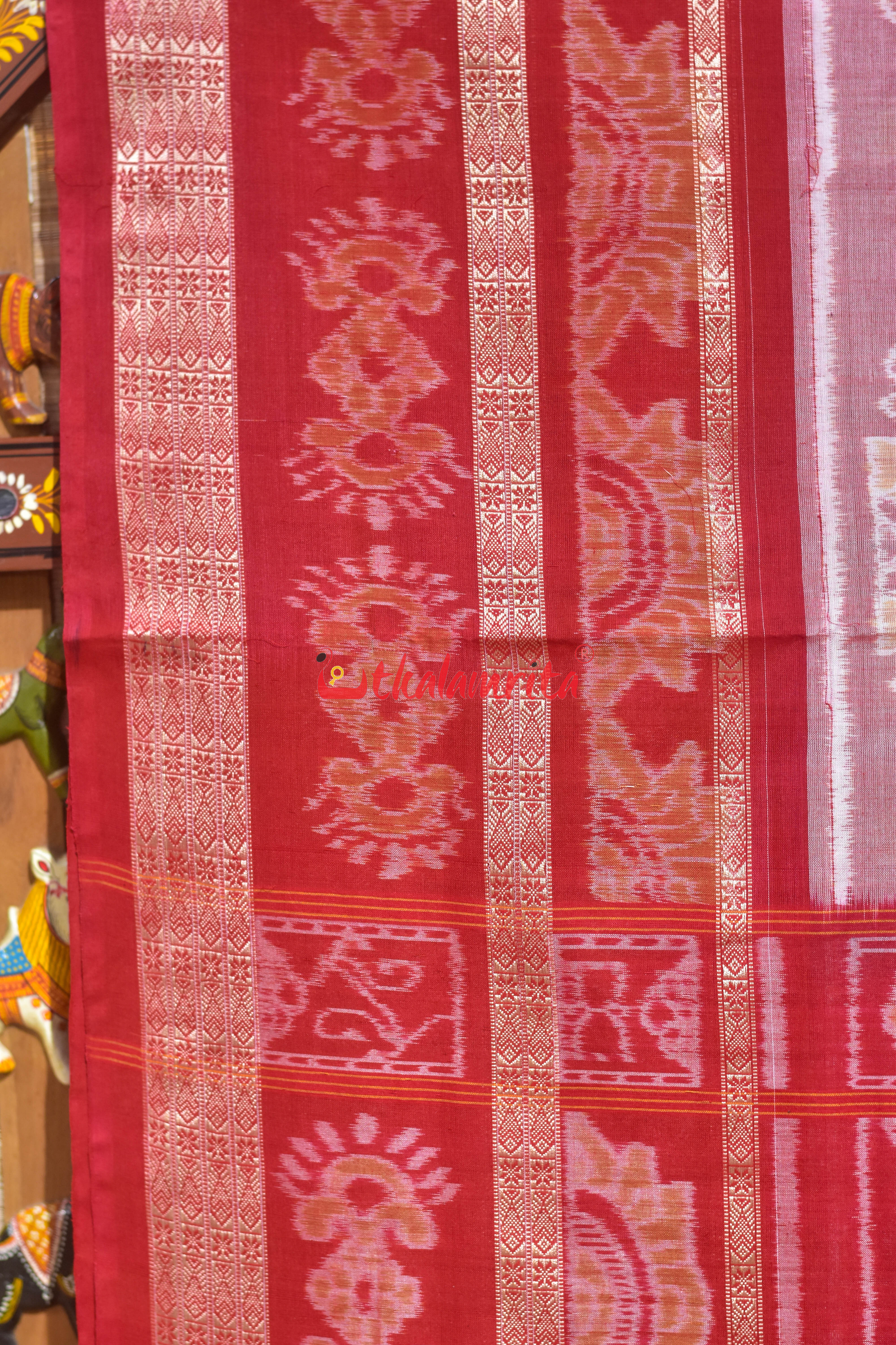 Chakra Nartaki 6D Pink Green Sambalpuri Cotton Saree