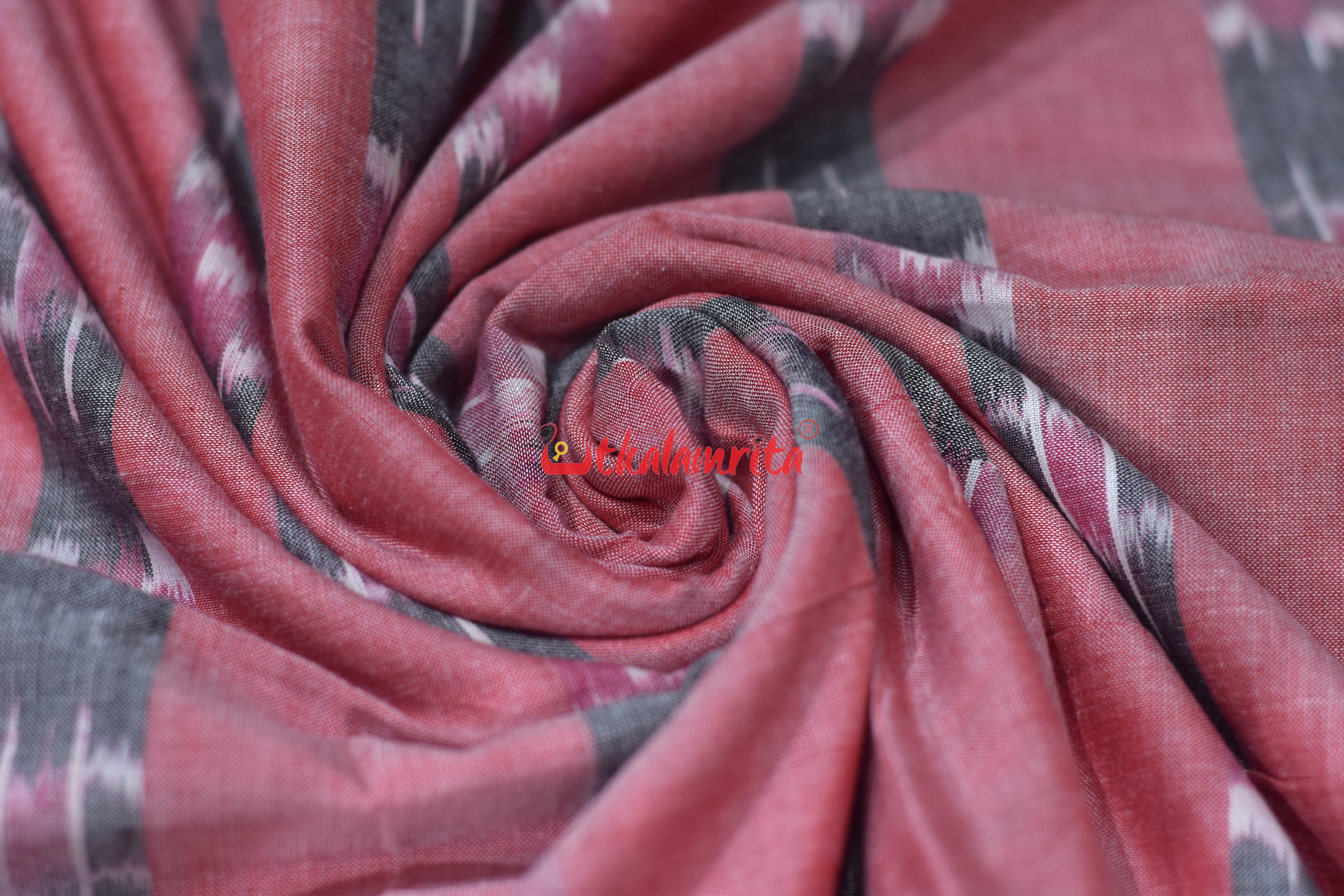 Peach Body Grey Lines Pasapali Cotton (Fabric)